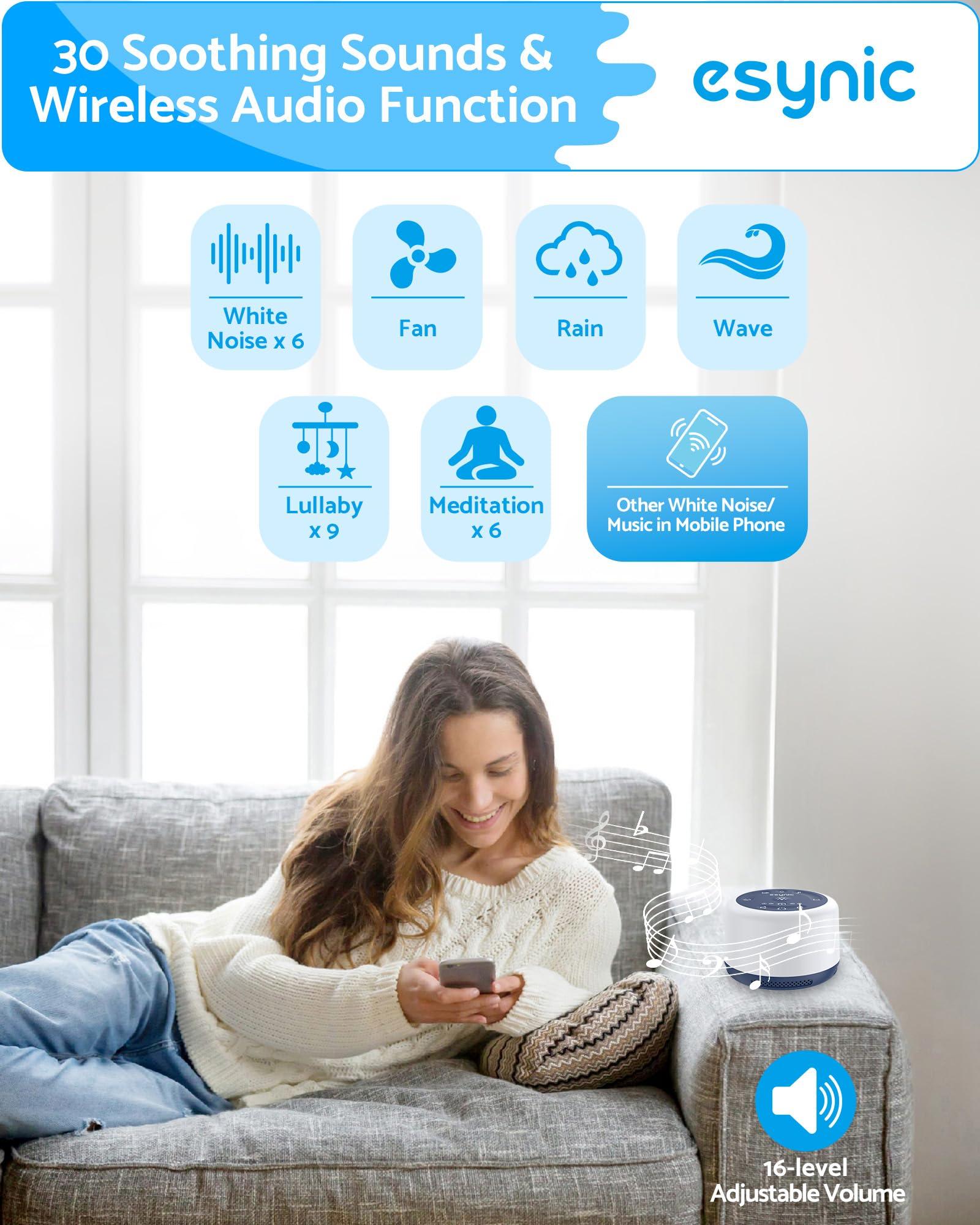 eSynic eSynic Upgraded Version White Noise Machine for Baby Rechargeable Sleep Sound Machine Support 7 Night Lights/30 Sounds/Recording Function/Backlit Buttons/Bluetooth/for Deep Restful Sleep