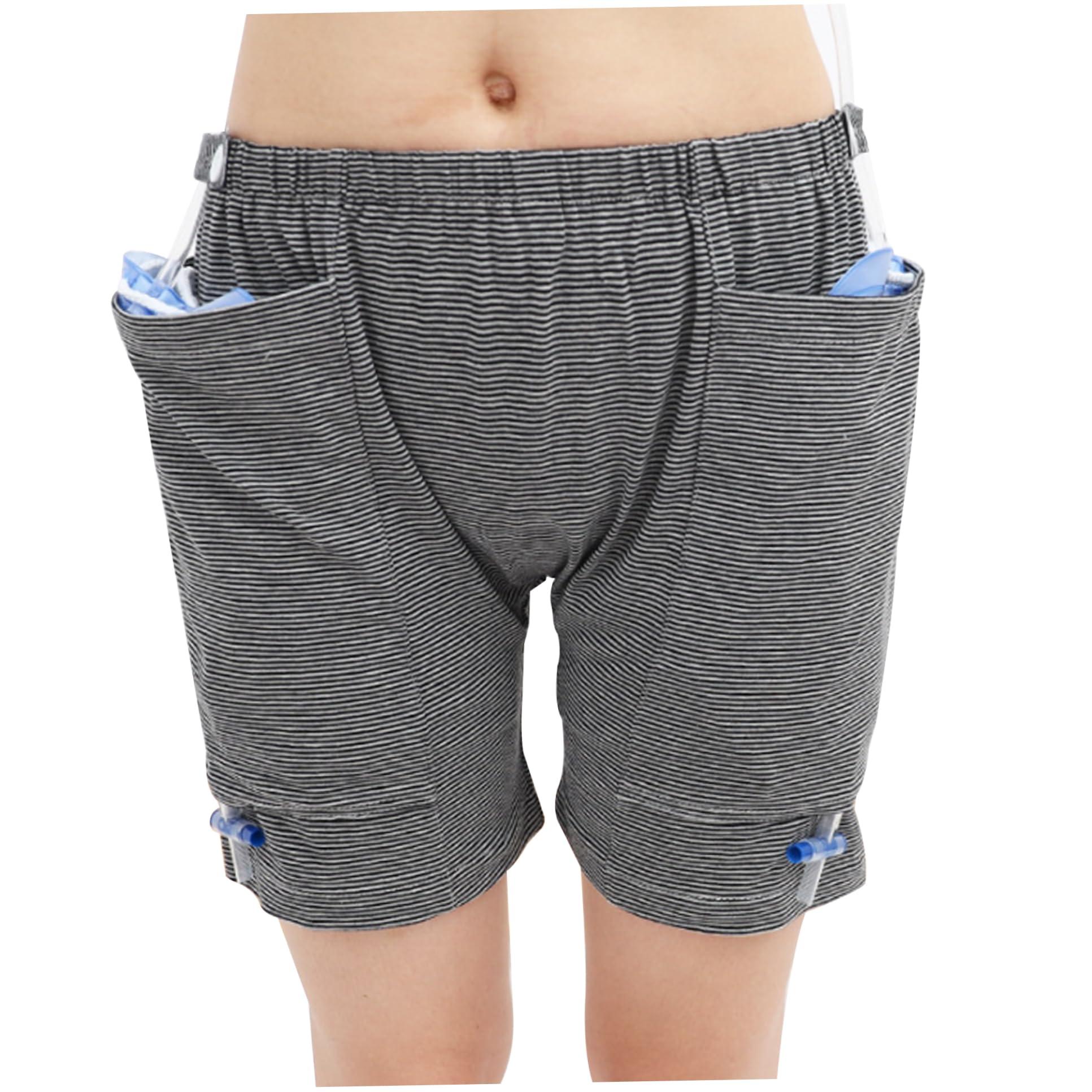 Lamppdcor Nephrostomy Bag Clothing,Catheter Underwear for Men with Elastics Cotton Catheter Pants with 2 Pocket & Fixer Striped Concealed Nephrostomy Bag Clothing,No Urine Bag, M