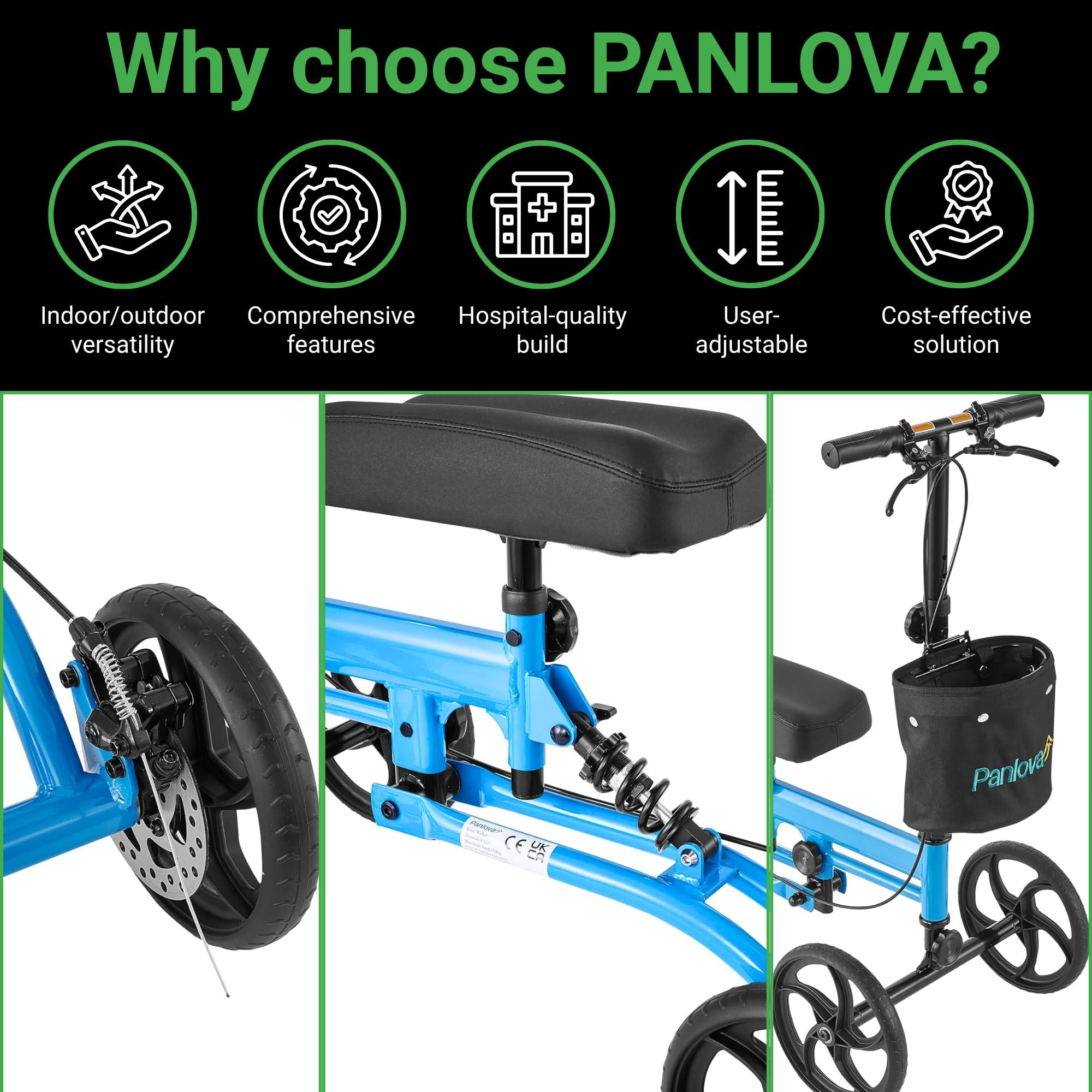 PANLOVA Adjustable Medical Folding Steerable Leg Knee Walker Scooter with Front bag-9251B