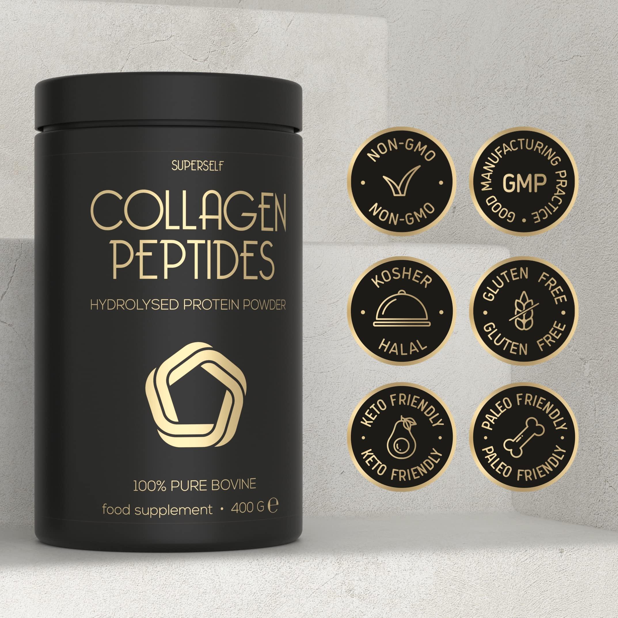 SuperSelf Premium Collagen Powder - Collagen Supplements for Women & Men - Pure Bovine Collagen Peptides 400g - Hydrolysed Collagen Type 1 and 3 for Skin, Hair & Nails - Tasteless, Dissolves Easily, Mixes Well