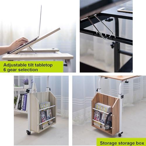 FreshCart Basics Adjustable Overbed Table with Wheels Rolling Bed Table for King Size Bed Frame Mobile Desk with Adjustable Height and Length for Home Use