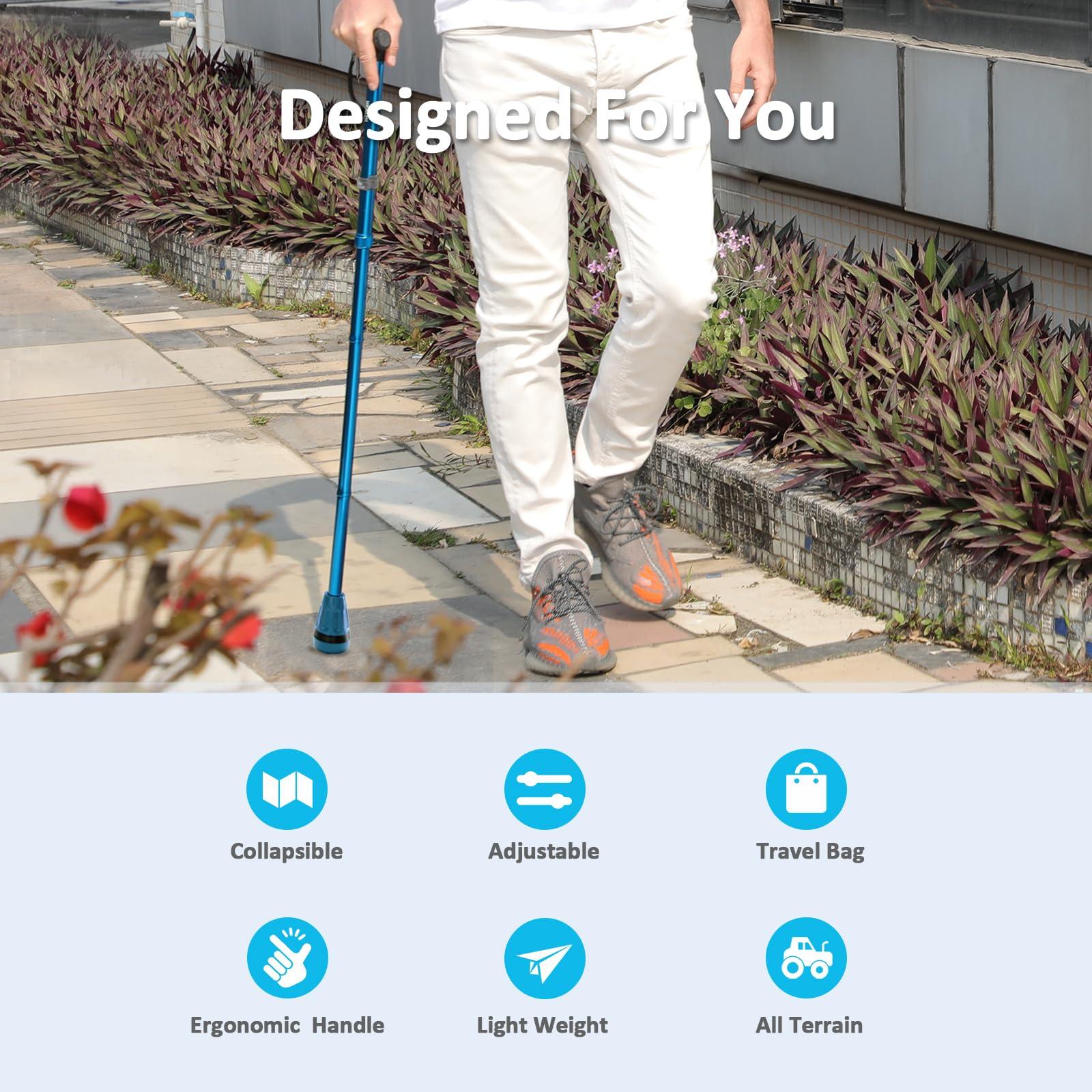 HEALTHBAZAAR HEALTHBAZAAR All Terrain Walking Cane for Men & Women, Lightweight, Foldable, Adjustable, Shock Absorption, Collapsible Walking Stick for Seniors & Adults | HealthBazaar (Black)