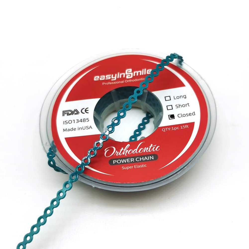 SNAWOP SNAWOP Dental Orthodontic Power Chain Multicolor Spool Elastic Rubber Bands for Teeth Braces (Closed, Turquoise)