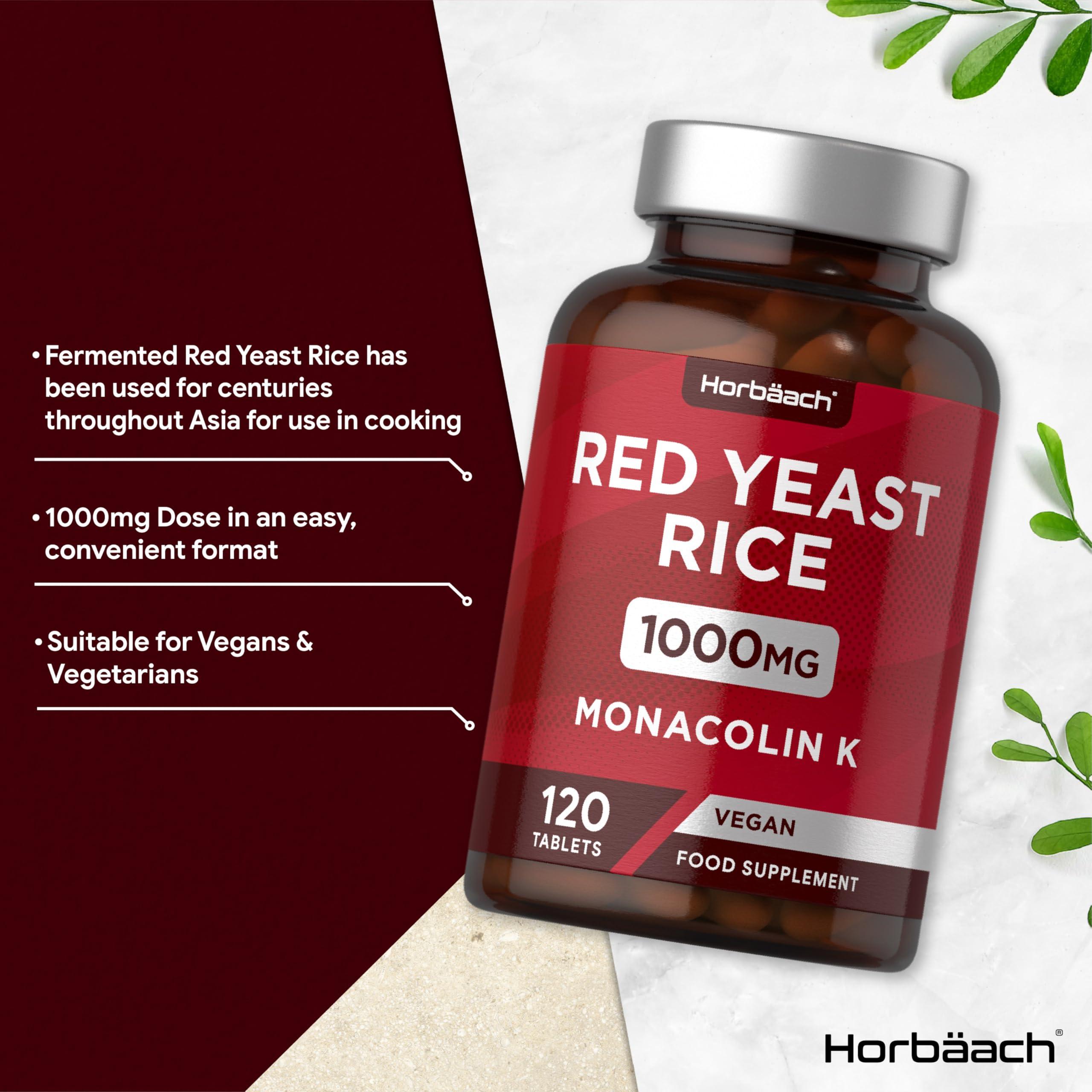 Horbach Red Yeast Rice 1000mg | 120 Vegan Tablets | High Strength Supplement with Monacolin K | No Artificial Preservatives | by Horbaach