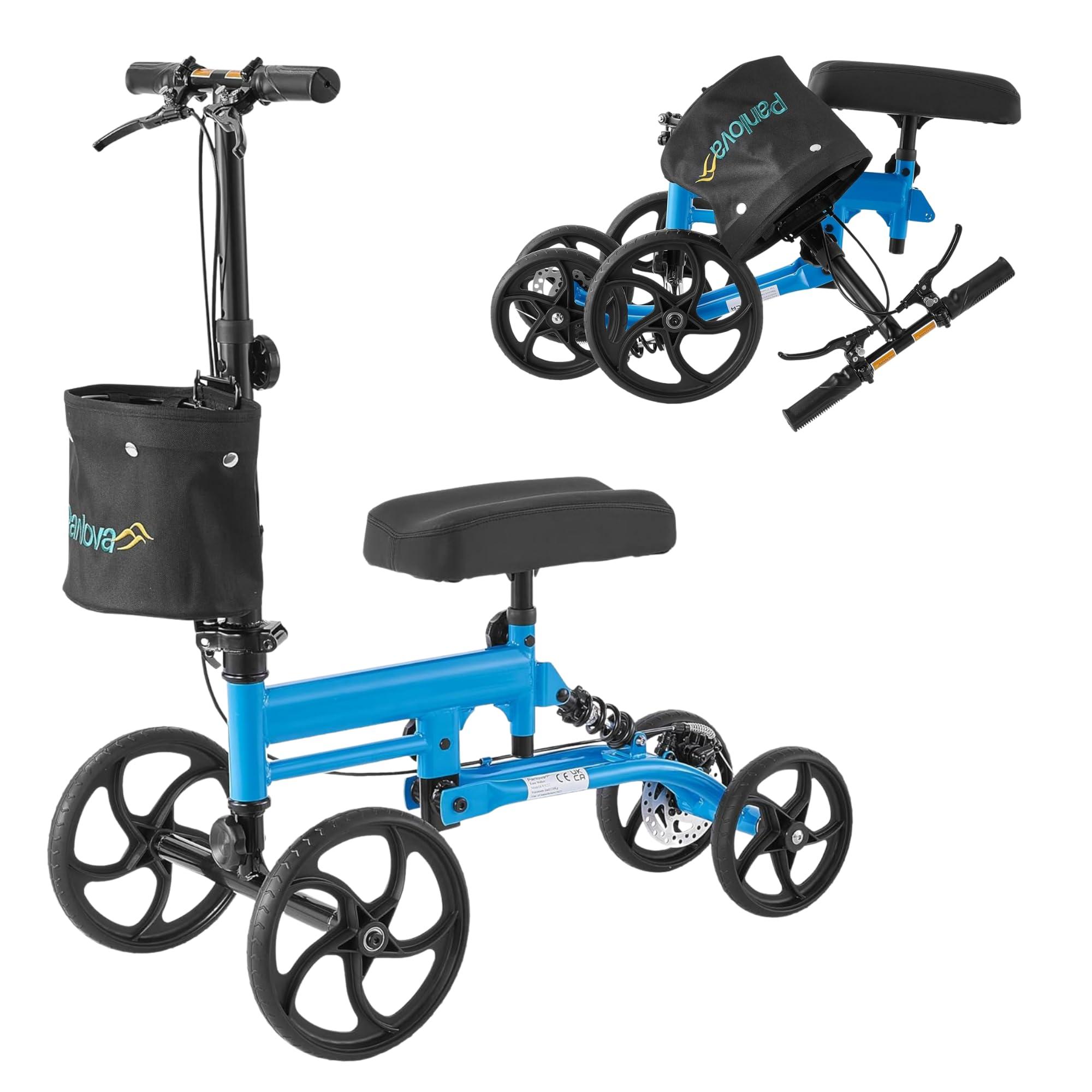 PANLOVA Adjustable Medical Folding Steerable Leg Knee Walker Scooter with Front bag-9251B
