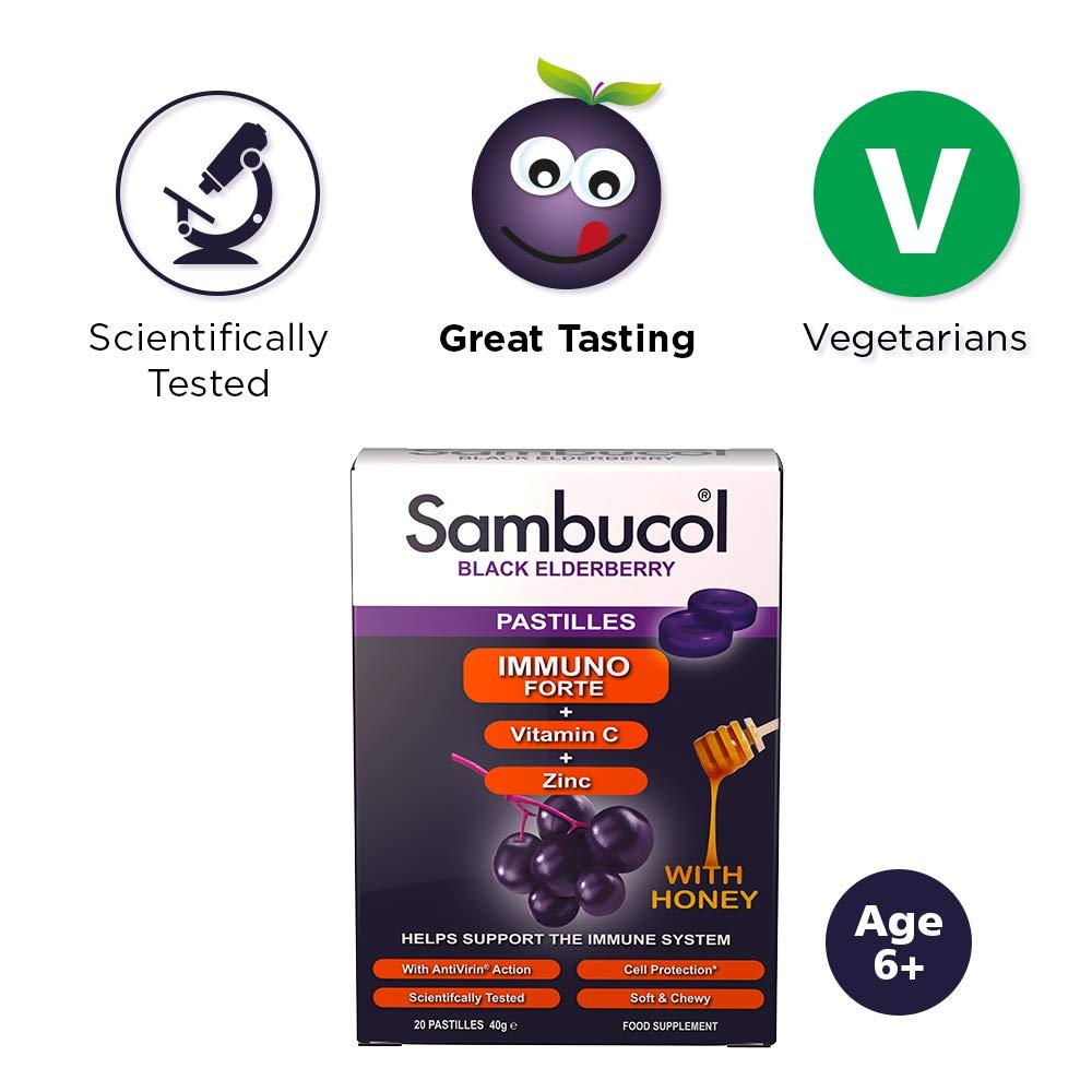Sambucol Sambucol Natural Black Elderberry Immuno Forte Chewable Pastilles | Vitamin C | Zinc | Immune Support Supplement | 20 pastilles