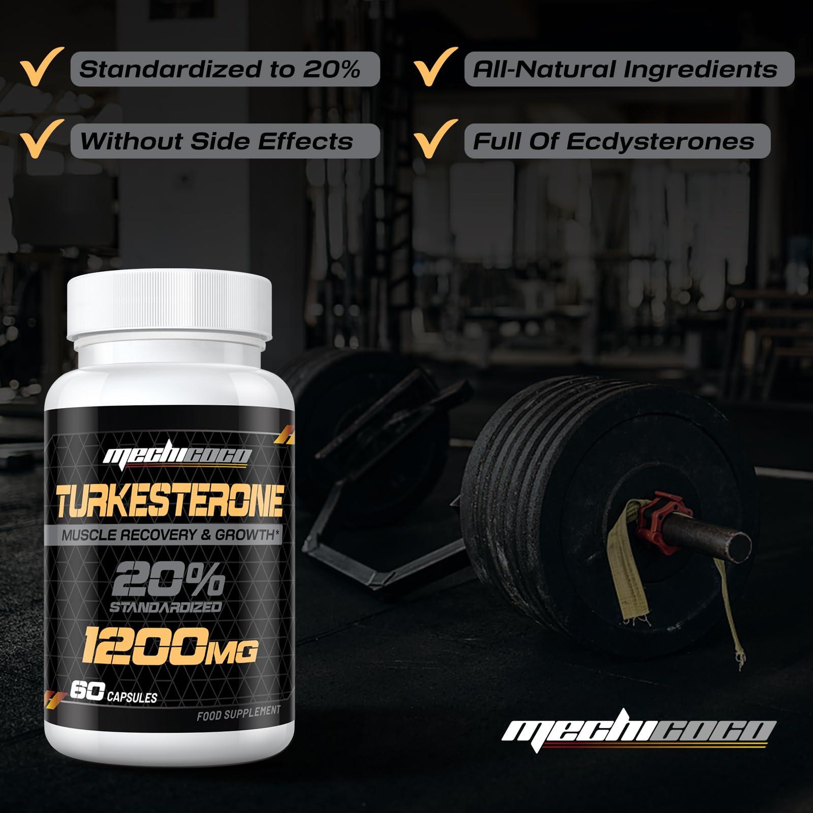 Mechicoco Turkesterone Supplement 1200mg Ajuga Turkestanica Extract (4 Packages)- High Strength, Standardized to 20% Turkesterone, Muscle Growth & Strength - Vegan, Free from Soy, Additives