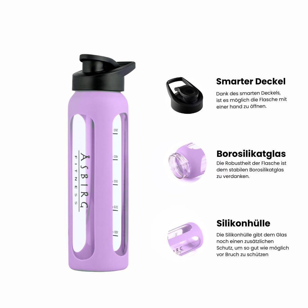 Asbirg Asbirg Fitness | Glass Protein Shaker | Protein Shaker | Drinking Bottle | with Spiral Ball | Pastel Purple