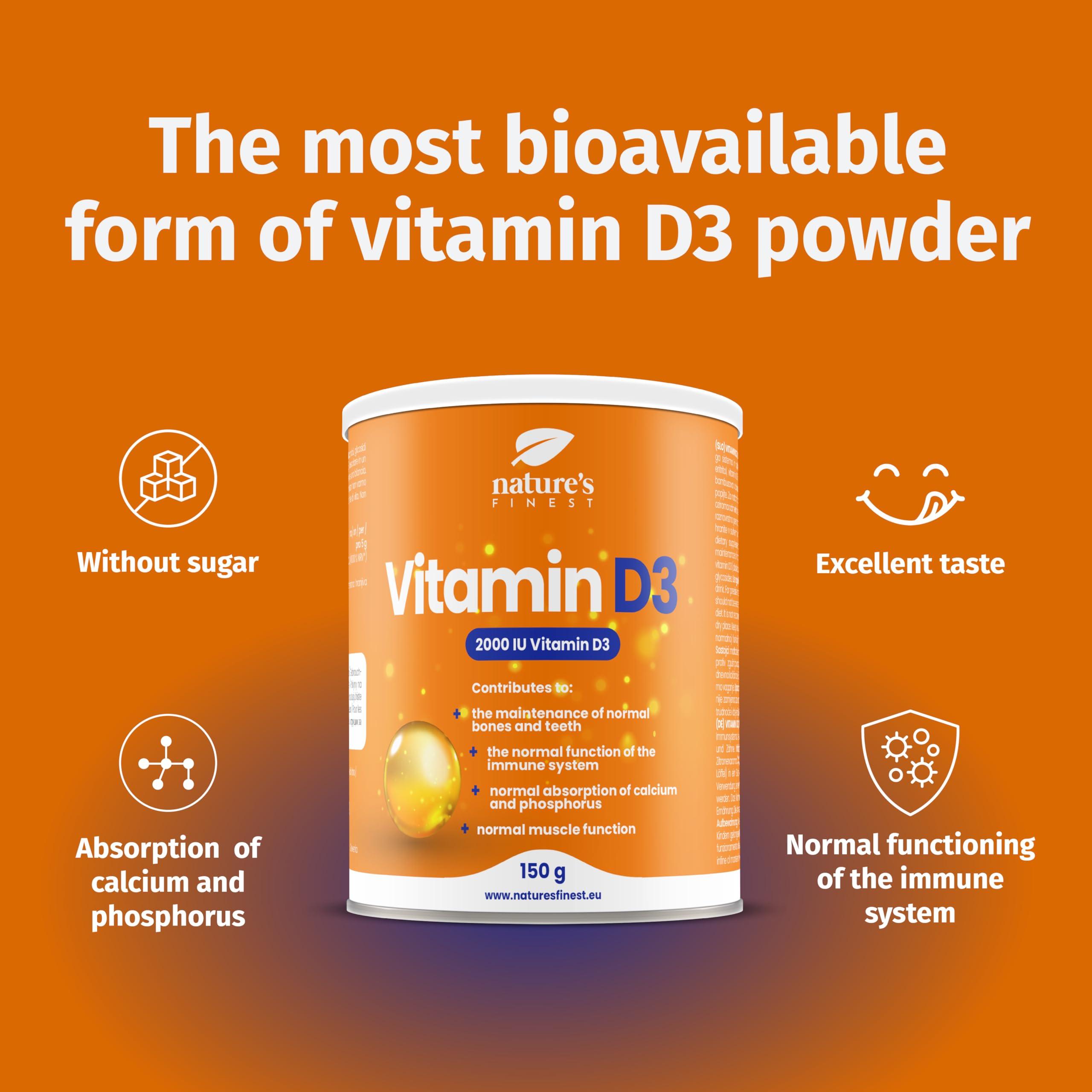 Nature's Finest by Nutrisslim High Dose Vitamin D3 Powder for Adults, No Sugar, Lemon Taste, Supports Immune System, Healthy Bones and Teeth, and Muscle Function
