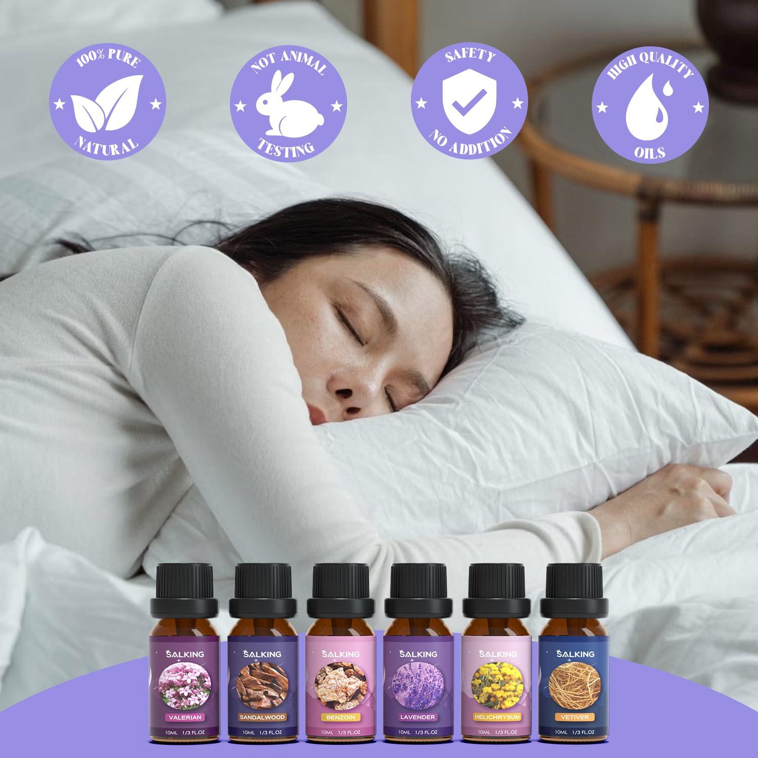 SALKING SALKING Sleep Essential Oils Set, Pure and Natural EssentialOils, Diffuser Oil Gift Set for Candle Making Scents 6 x 10 ML - Lavender, Vetiver, Sandalwood, Valerian, Helichrysum, Benzoin