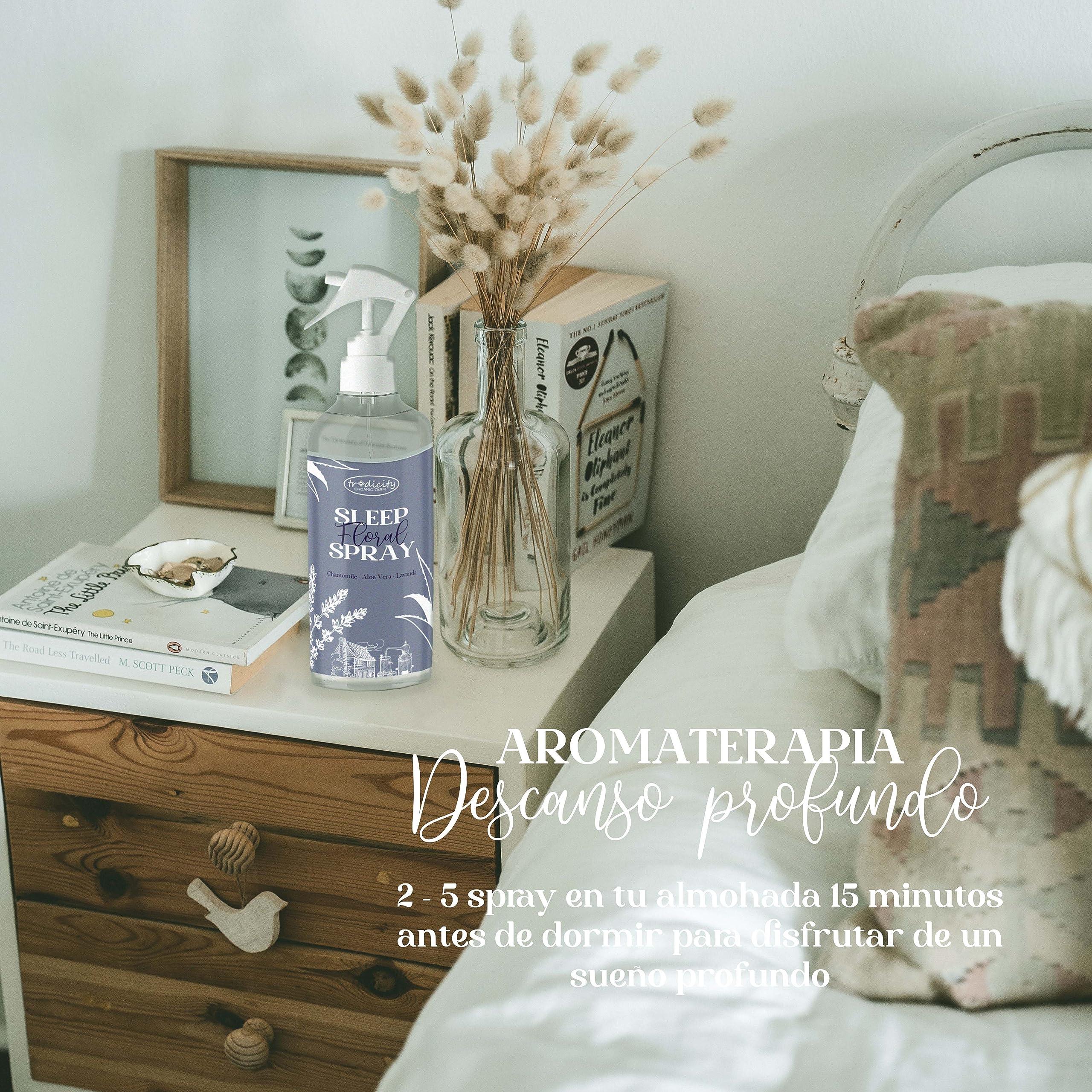 tradicity ORGANIC FARM Deep Sleep Pillow Spray for a Better Sleep 250ml Pillow Mist Lavender (Relaxing), Aloe Vera (Oxygen) and Chamomile (Calming) Essential Oils Bedtime Sleeping Mist Calm Down Sleep Spray