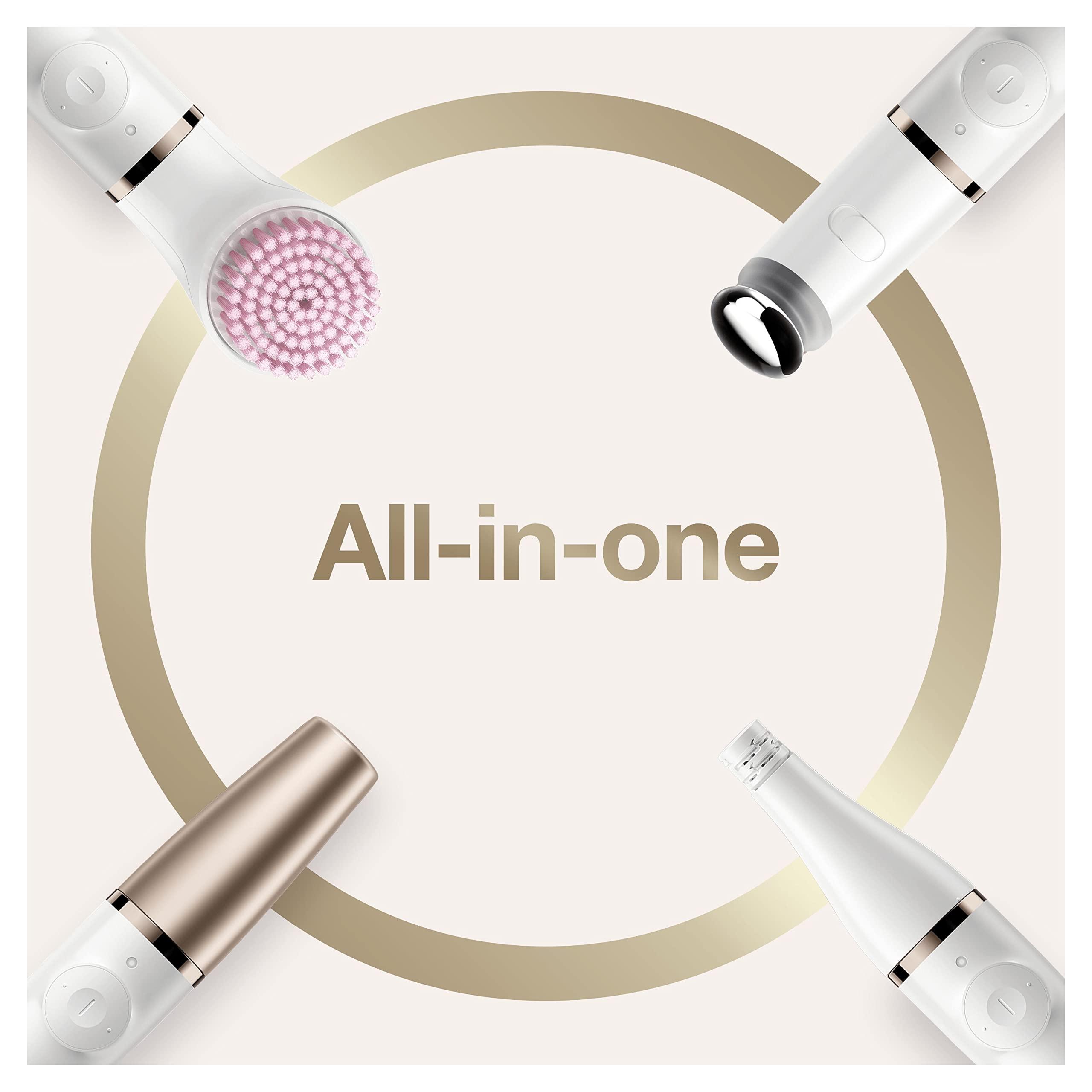 Braun Braun FaceSpa Facial Epilator for Women, Hair Removal with Facial Cleansing Brush Head, Toning Head and Charger Stand, Wet and Dry, SE912, White/Bronze