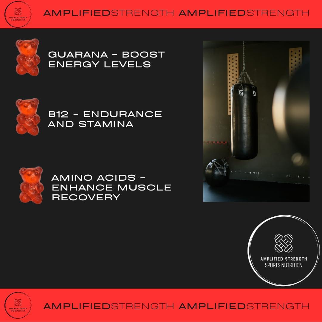 Amplified Strength Amplified Strength - Pre-Workout Gummies - 90 Gummies - Cherry Flavour - B12 - Amino - Guarana - Fitness - Workout - Gym