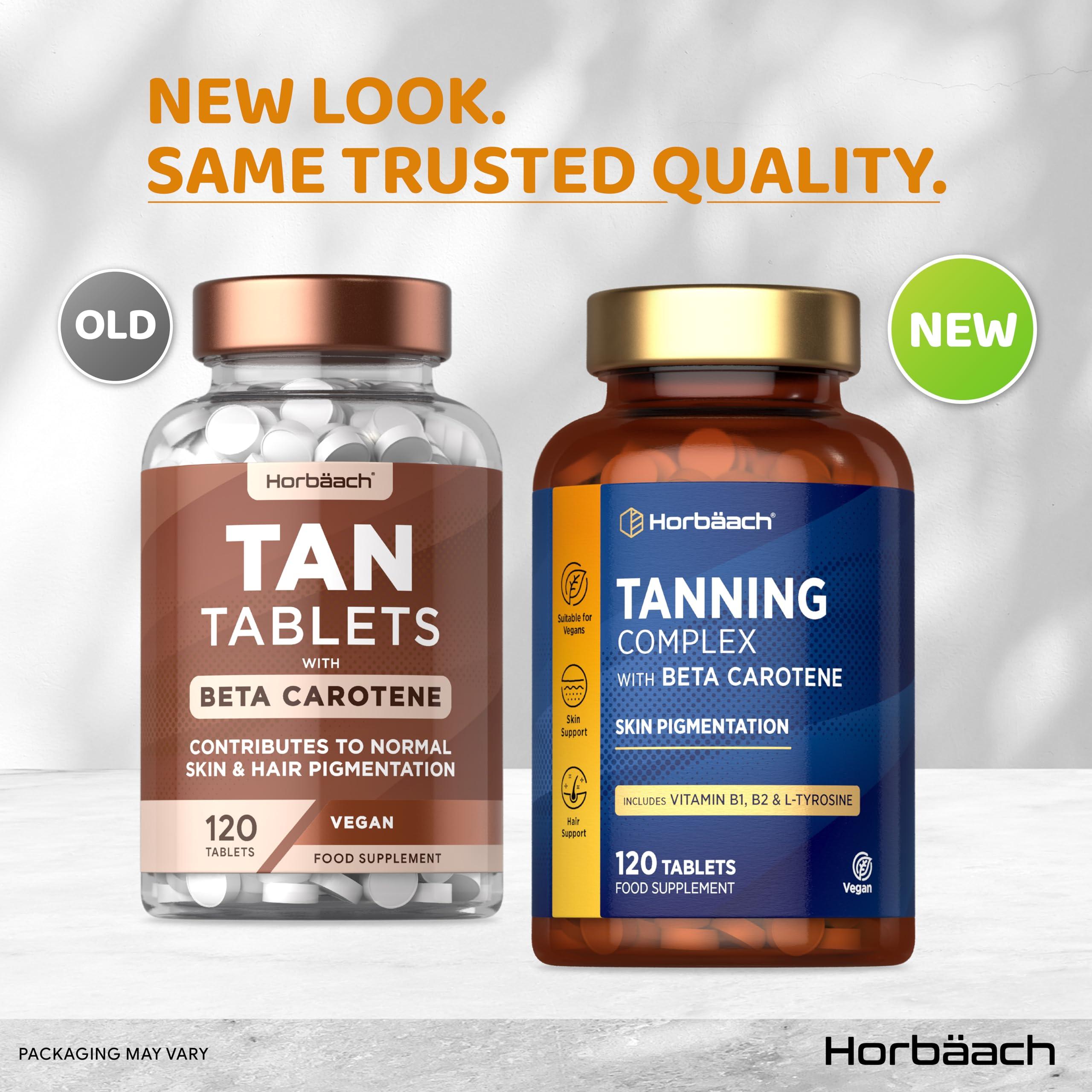 Horbach Beta Carotene Tanning Tablets | Supplement with L-Tyrosine, Copper, Vitamin B1 & B2, Zinc & Vitamin A | 120 Vegan Tablets | by Horbaach