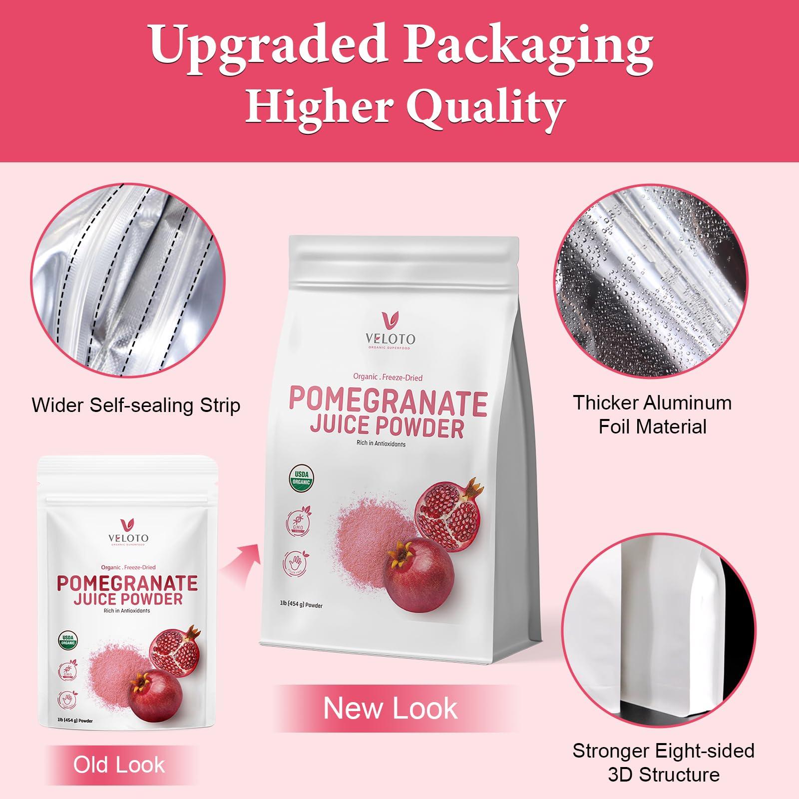 VELOTO Organic Pomegranate Juice Powder, Pure Pomegranate Powder Fruit Freeze Dried Powder, Natural Vitamin C Vegan Sweetener Superfoods for Smoothies, Yogurt & Shake, Gluten Free, Non GMO, 1 lb