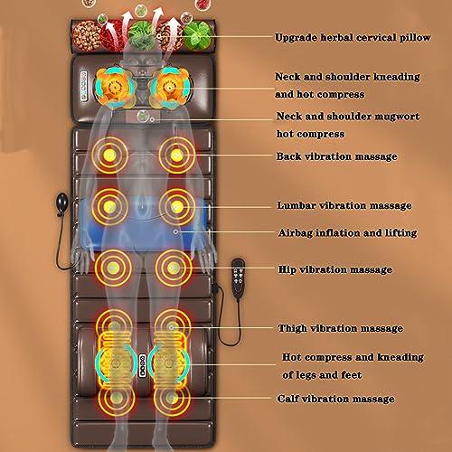 FreshCart Basics Massage Mat with Heat Pad,Full Body Massage Bed with Shiatsu Neck Massage Pillow,10 Vibrating Motors Massagers for Neck & Back Massage Cushion(Brown Leather)
