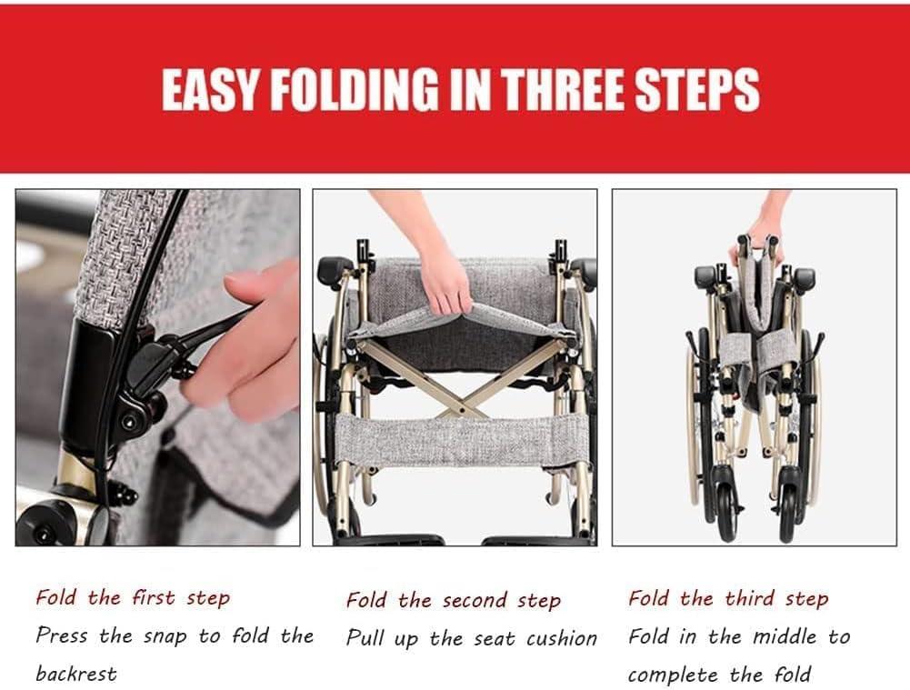 WWTSMYXGS air Lightweight Foldable Self-Propelled air Portable Manual air W/Front and Rear Parking Brake Multifunctional All Terrain air Scooter for Elderly Transit Chair