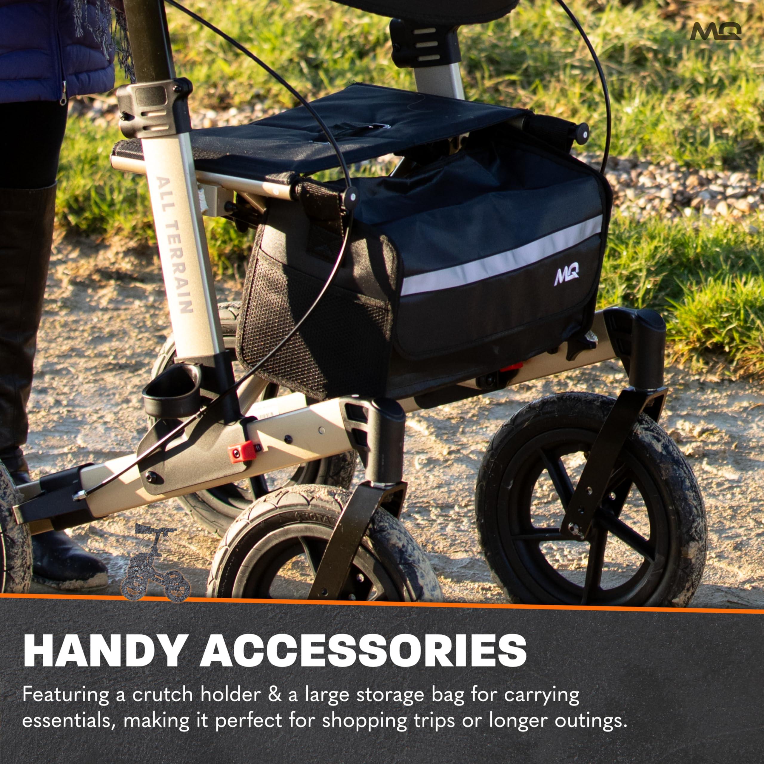 MobiQuip MobiQuip All Terrain 4 Wheel Walker with Seat, Folding Rollator with Large Wheels, Lightweight and Easy to Manoeuvre Over All Terrains, Walker for Adults Mobility or Walking Aid (Champagne)