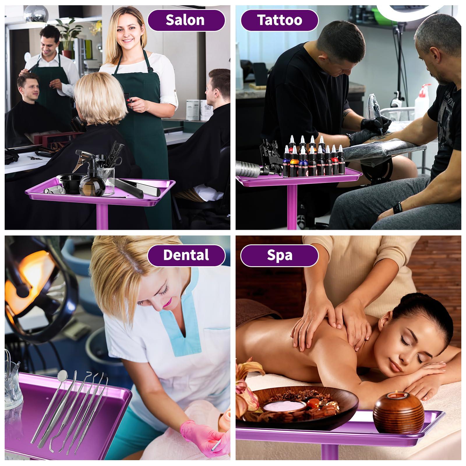 Wuissvnb wuissvnb Salon Tray, Salon Tray on Wheels, Premium Aluminum Salon Tray, Hair Stylist Tray, Tattoo Tray, Height Adjustable Salon Service Tray(Purple)