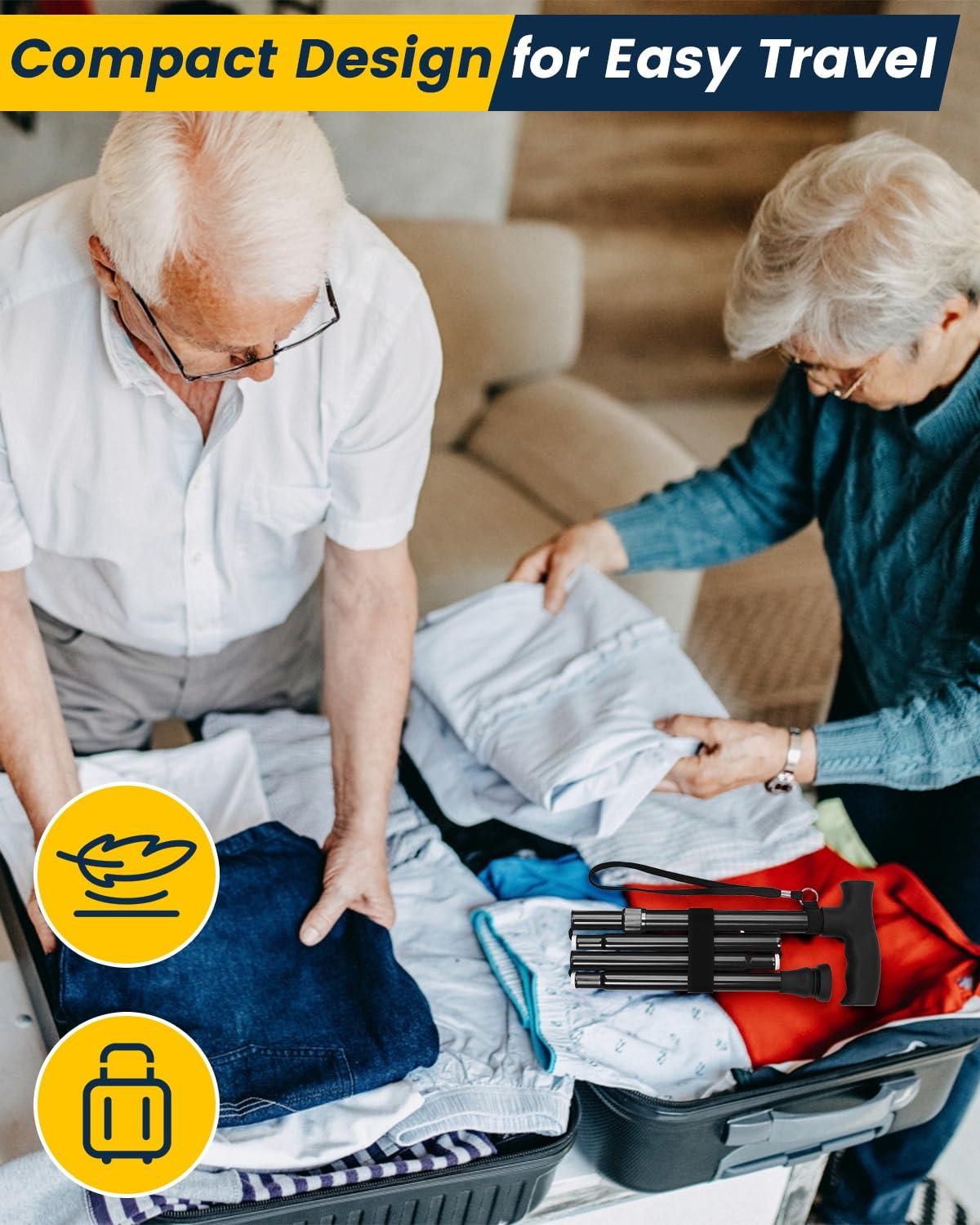 Leychves Walking Sticks for Women Folding Adjustable Walking Stick Collapsible Walking Canes for Elderly, Ladies And Men (Black)