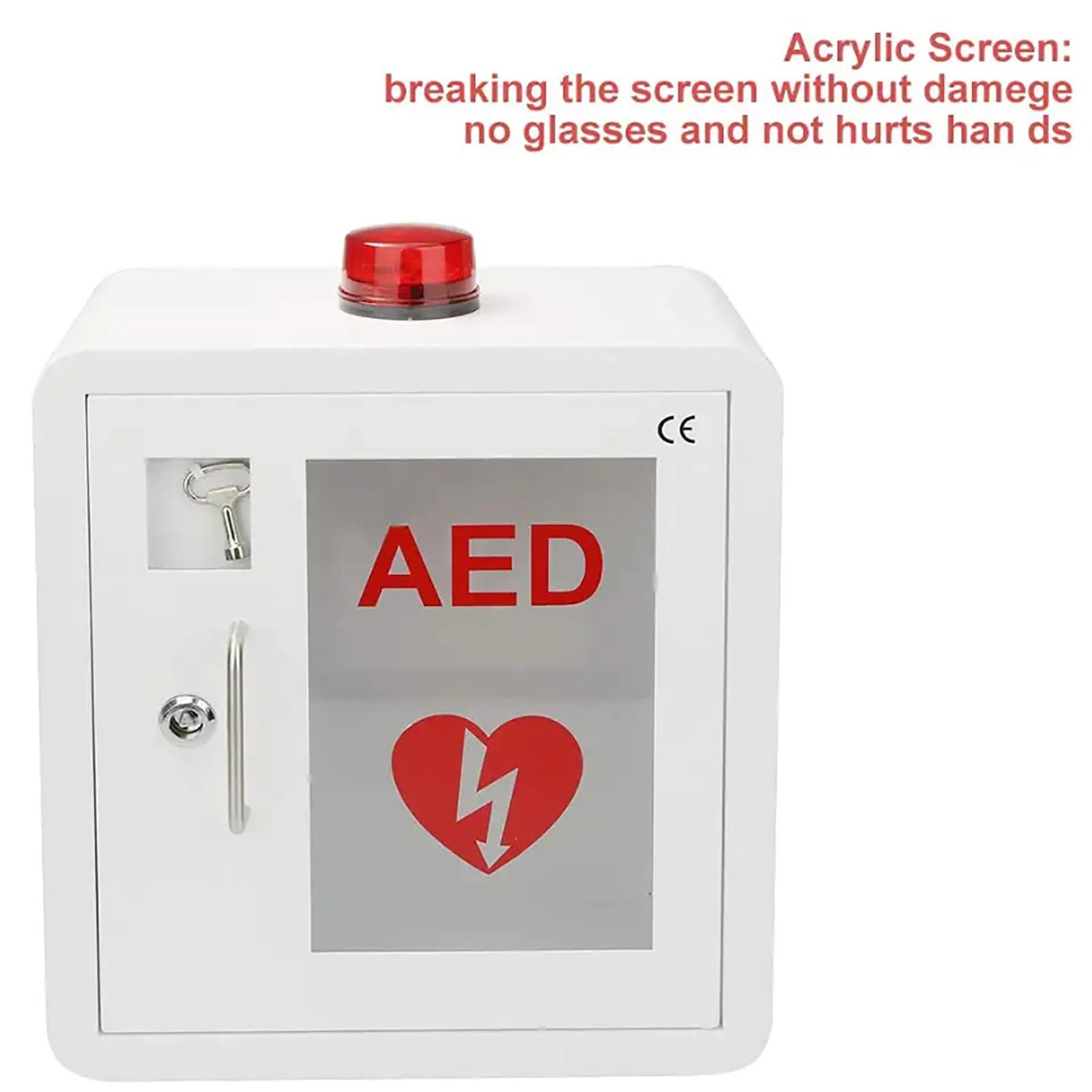 FreshCart Basics AED Defibrillator Storage Cabinet - Wall Mounted Storage with Key & Alarm | Home & Office First Aid Organizer for AED Defibrillator - Rounded Corner Design