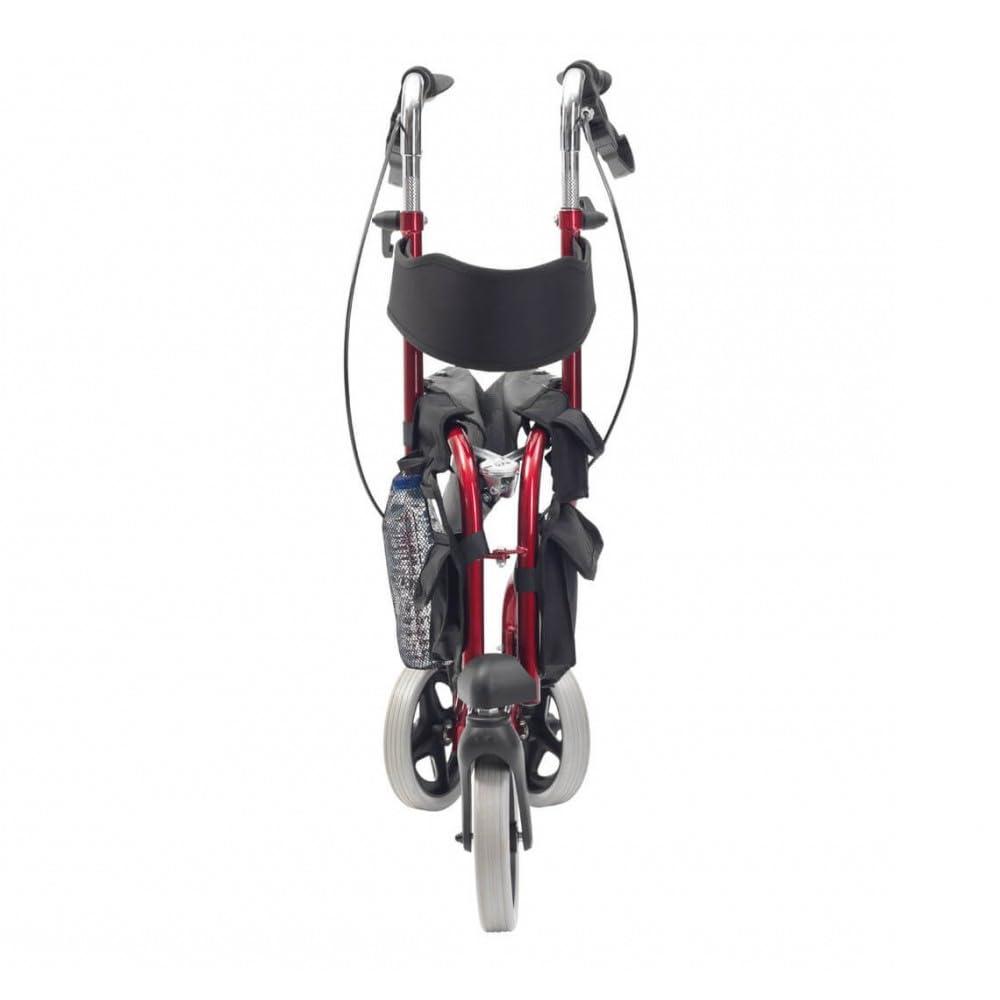 Elite Care Tri Walker with seat/Lightweight 3 Wheeled rollator with Brakes and Shopping Bag (Red)