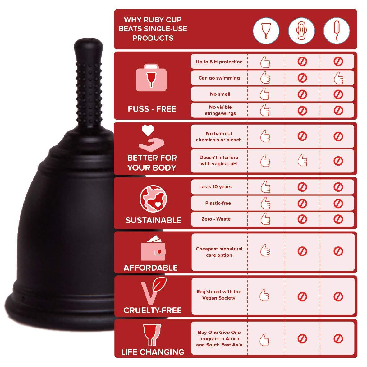 Ruby Cup Ruby Cup - Reusable Menstrual Cup - Medium (Heavy Flow) - Purple - Includes Cup Donation - Perfect for Beginners - Safe and Convenient Reliable Alternative to Tampons & Sanitary Towel