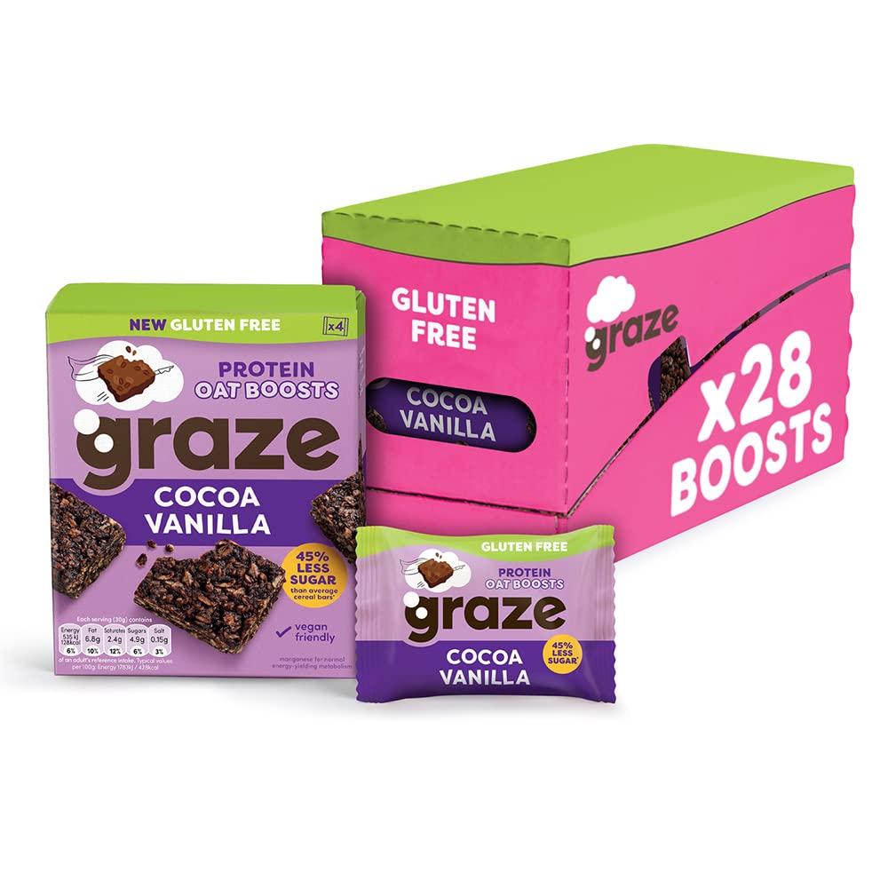 GRAZE Graze - Protein Oat Bars - Gluten Free & Vegan Cocoa Vanilla Protein Oat Boosts - Total 28 Healthy Snacks Multipack