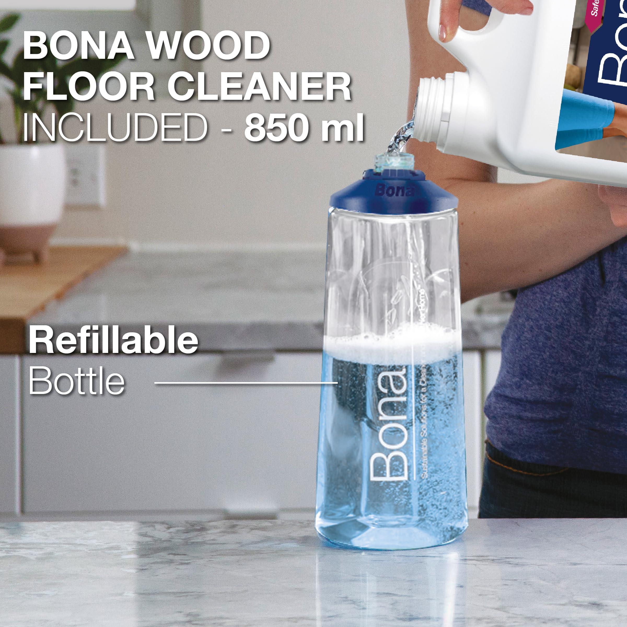 Bona Bona Premium Spray Mops for Floors, Wood, Bona Floor Mops for Cleaning Floors - Incl. 1x Bona Wood Floor Cleaner Liquid Cartridge 850ml & 2x Microfibre Pads