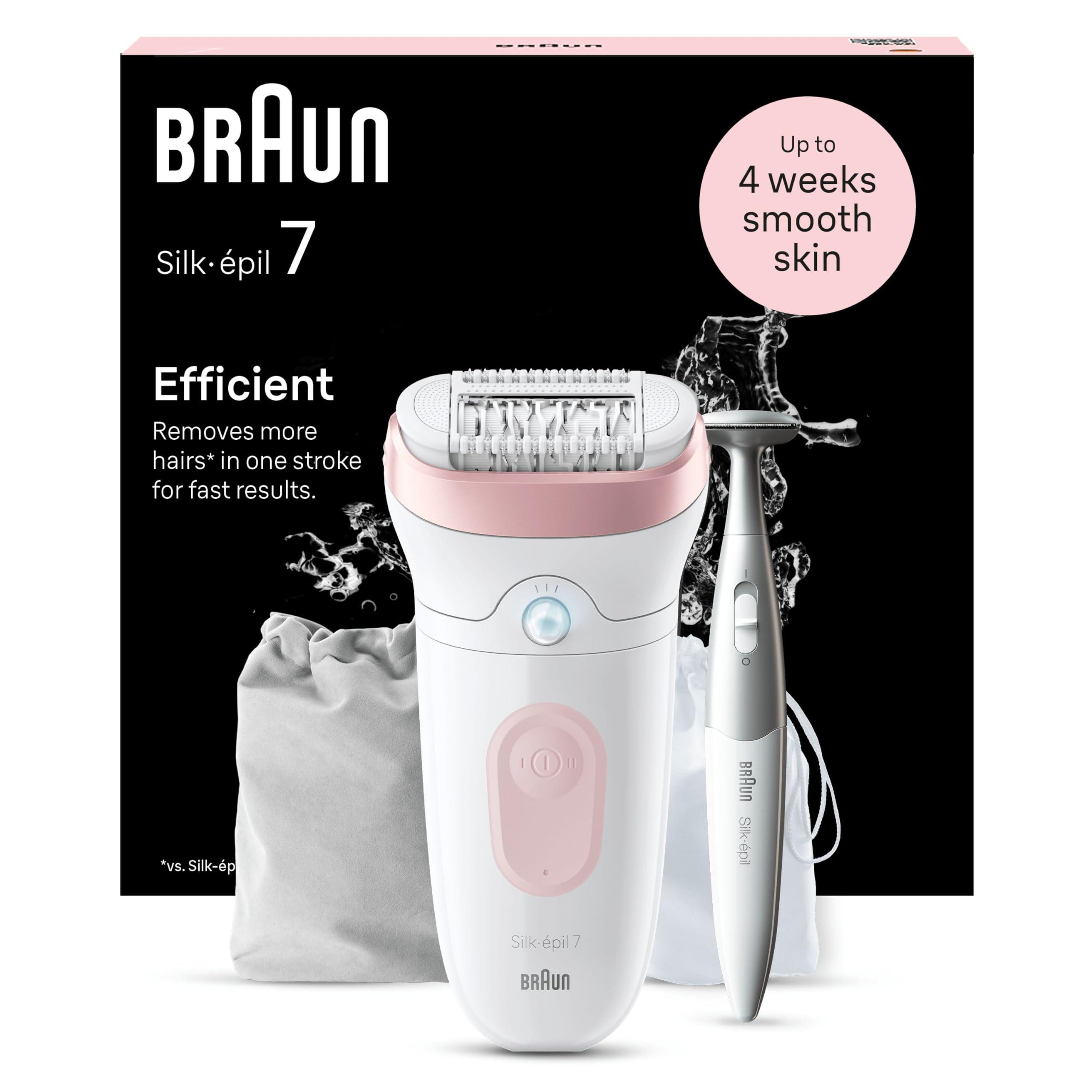 Braun Braun Silk-pil 7 Epilator with Wide Head for Easy Hair Removal, Braun Epilator for Women, Wet & Dry, Lasting Smooth Skin, Bikini Trimmer Women, 7-210, White/Flamingo