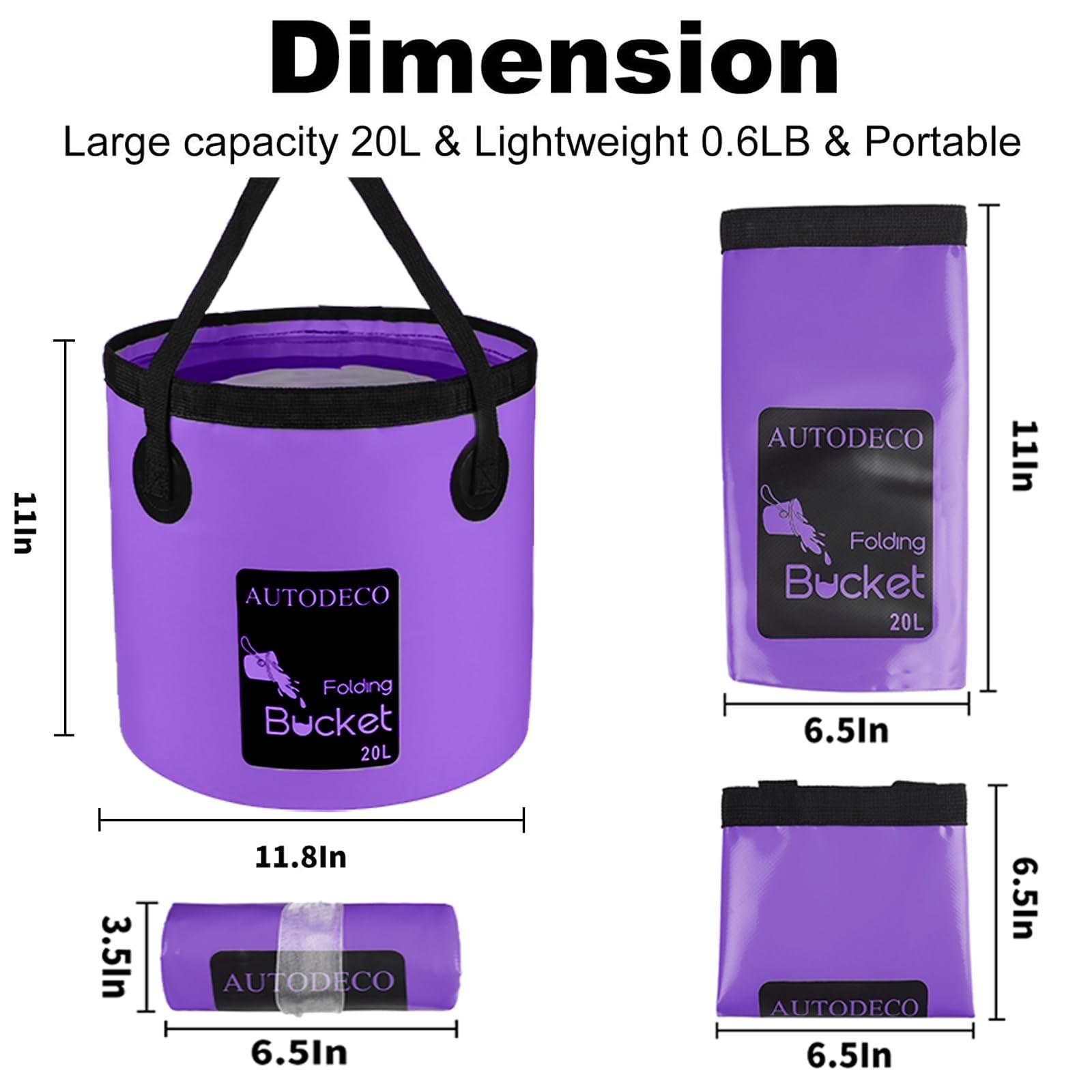 AUTODECO AUTODECO Collapsible Bucket 5 Gallon Container Folding Water Bucket Portable Wash Basin for Camping Fishing Travelling Outdoor Gardening Purple 1Pcs 20L