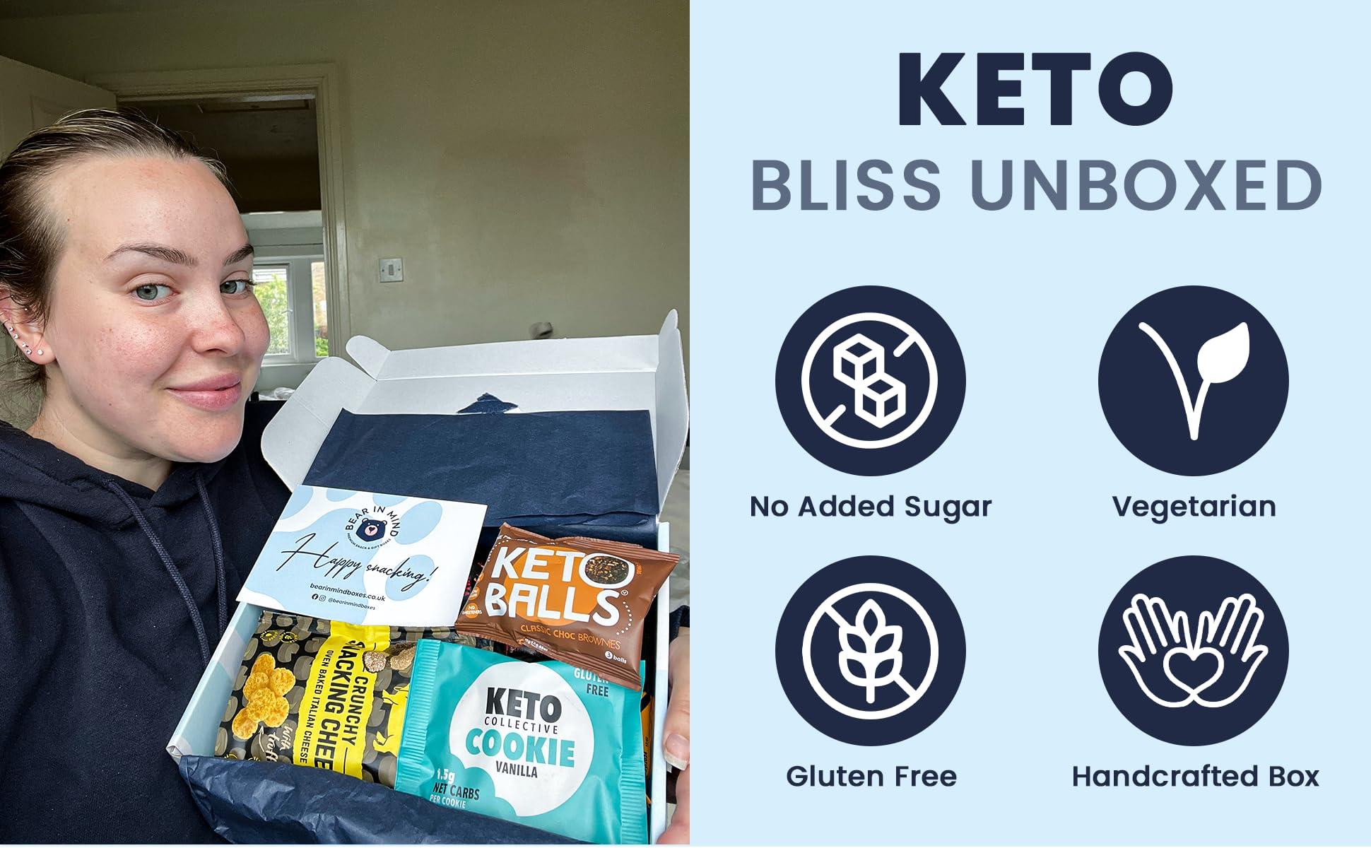 BEAR IN MIND Keto Snack Box Hamper: Ultimate Keto Gift Box - Keto Snacks and Treats UK - Gluten-Free & Vegetarian - Perfect Low Sugar Gift Box Treats for Keto and Paleo Lovers - Ideal Keto Gifts for Women and Men