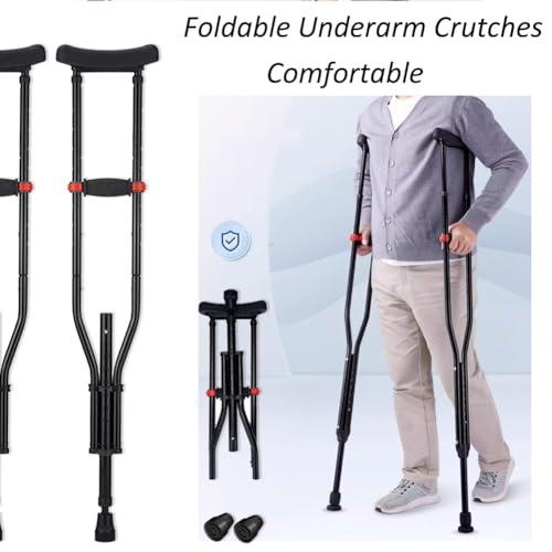 FreshCart Basics Aluminum Foldable Underarm Crutches, with Hand Grips & Rubber Tips Walking Aid, Folding Portable Walking Crutches