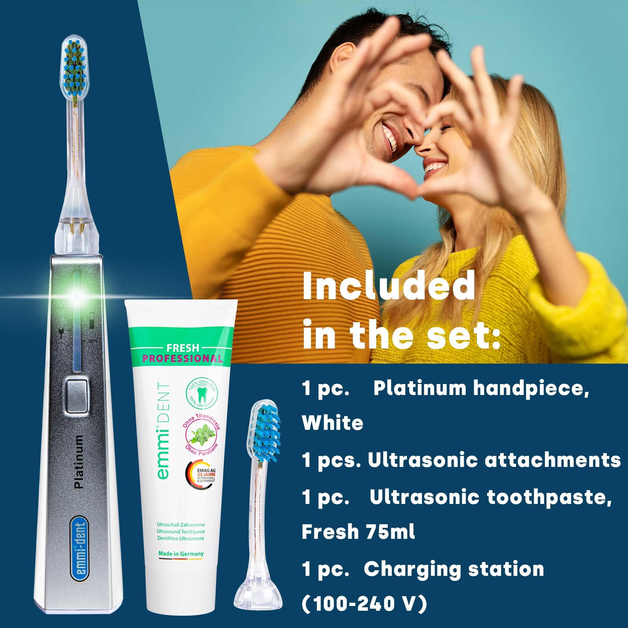 Emmi-dent emmi-dent Platinum Electric Ultrasonic Toothbrush | Gentle & Effective Cleaning | Ideal for Sensitive Teeth & Gums | Rechargeable Smart Care Toothbrush | No Scrubbing | Up to 15 Days Battery Life