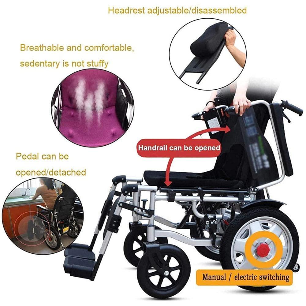JCPYX Electric Wheel Folding and Lightweight Portable Power Heavy Duty Powerful Dual Motor Compact Mobility Aid Wheel with Headrest Suitable for Elderly and Disabled