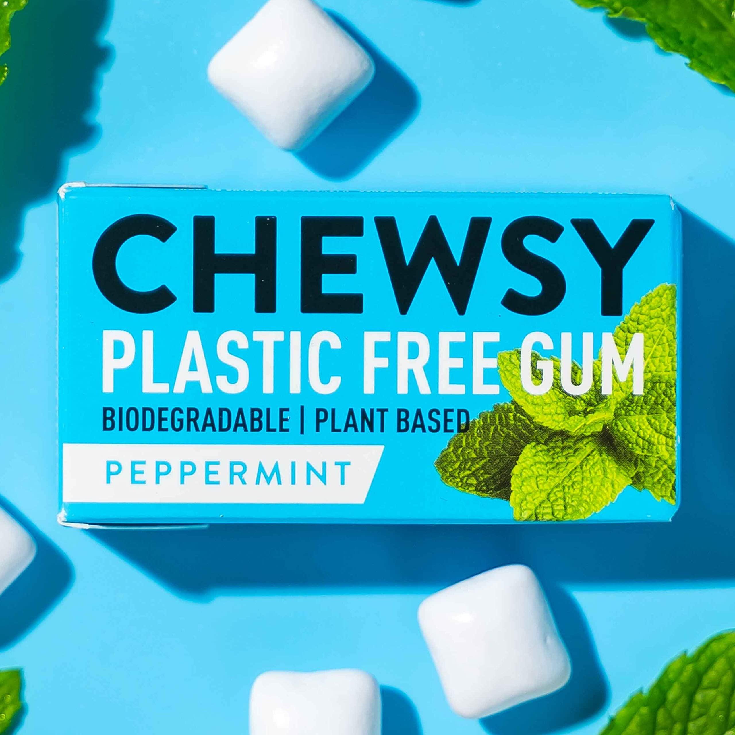 CHEWSY Chewsy Peppermint Plastic Free Gum | Plant Based | Sugar Free | Aspartame-Free | Xylitol | Tooth Friendly | Vegan | Biodegradable | Natural Chewing Gum 12 Packs