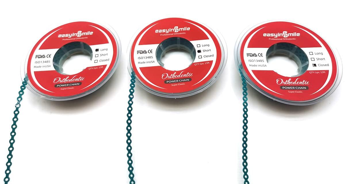 SNAWOP SNAWOP Dental Orthodontic Power Chain Multicolor Spool Elastic Rubber Bands for Teeth Braces (Closed, Turquoise)