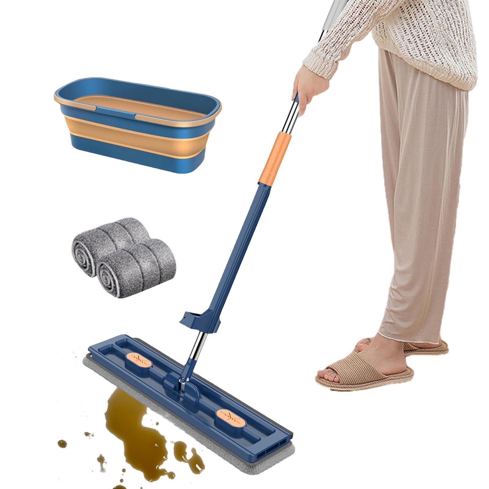 Generic Flat Head Mop - Wet And Dust Mopping - Dust Wet Dry Mop With 2 Reusable Microfiber Pads For Wet And Dry Use, Ceramic Tiles