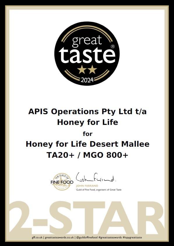 HONEY FOR LIFE Strong Active Honey | Desert Mallee TA20+ / MGO 800+ | Stronger than Manuka Honey Medical Grade | Raw Honey - Cold Pressed & Unpasteurised | Honey for Life (500 g)