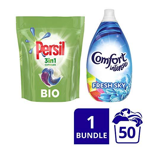 Persil Persil Bio Washing Detergent Capsules and Comfort Intense Fresh Sky Fabric Conditioner 3 month supply Perfect Clean Laundry Bundle 50 Washes