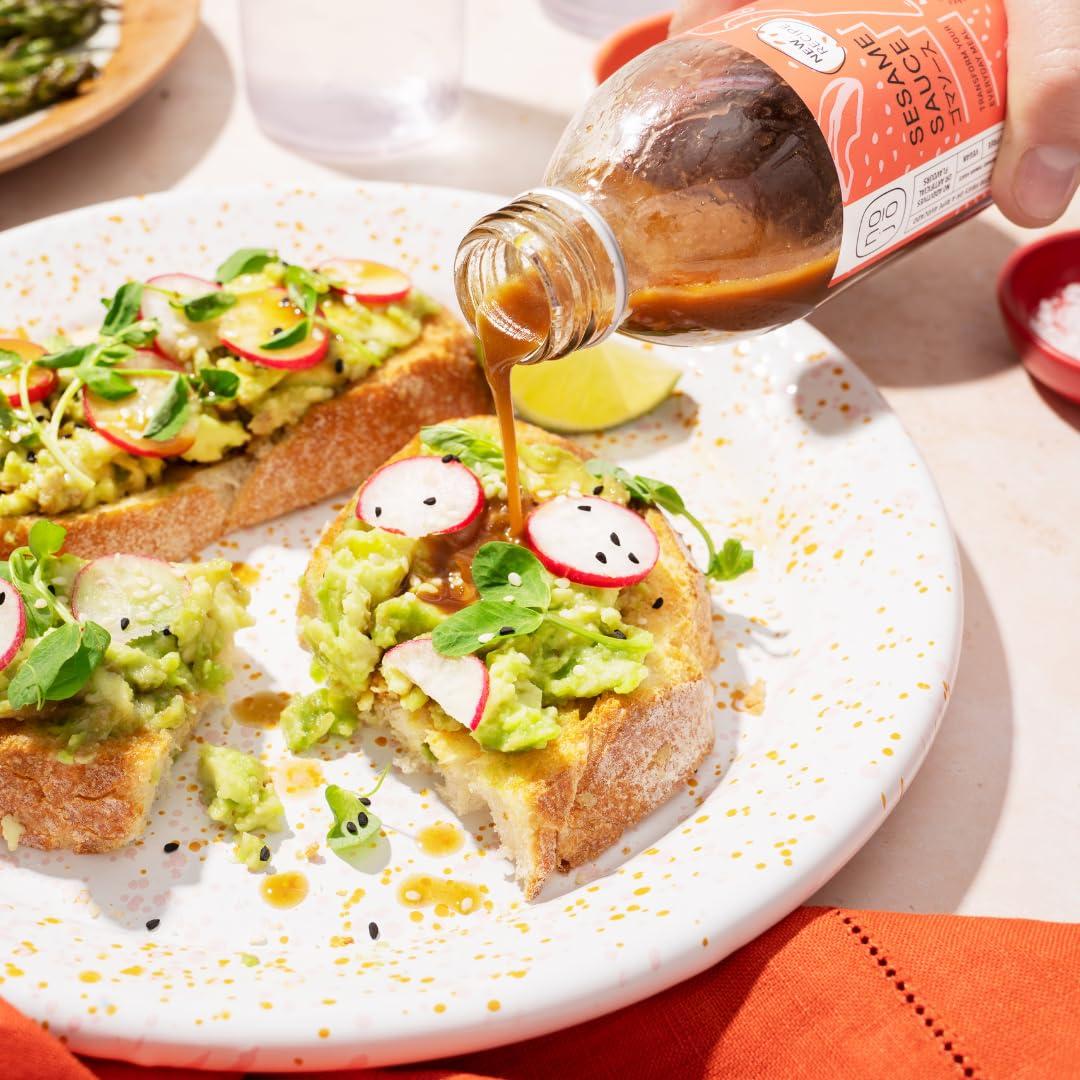 nojo Sesame Sauce with Sesame Oil for Stir Fry, Marinade, or Dressing | Non-GMO & No Added Sugar | Gluten-Free, Nut-Free, Vegan | 200ml x 6 Recycled Glass Bottles I NOJ Sesame Sauce