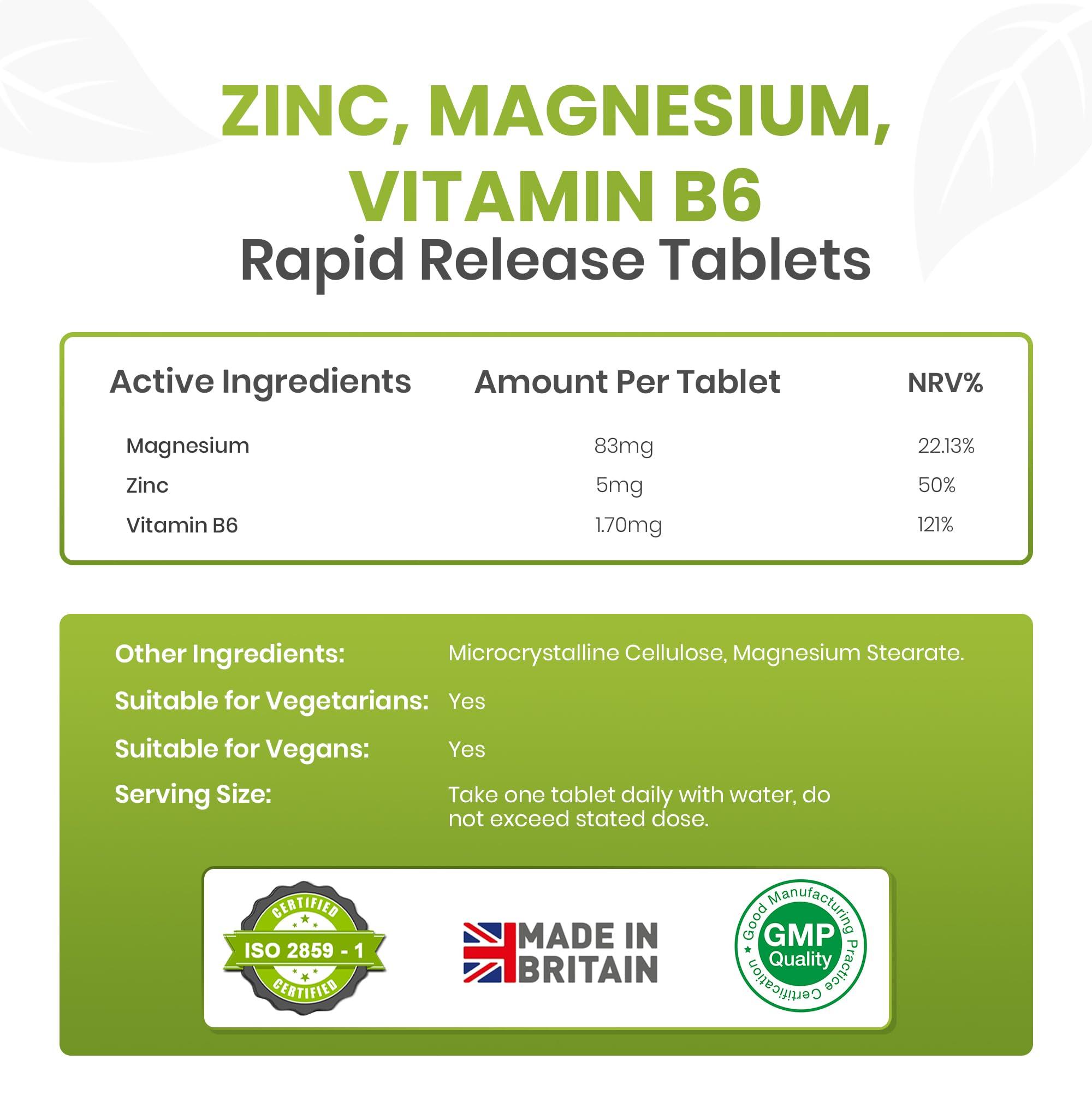 Red Label Health Zinc Magnesium and Vitamin B6 Tablets Supplements for Men & Women, Pack of 120 Tablets (4 Months Supply), High Strength Sleep Aid, Muscle Recovery, Better Sleep, UK