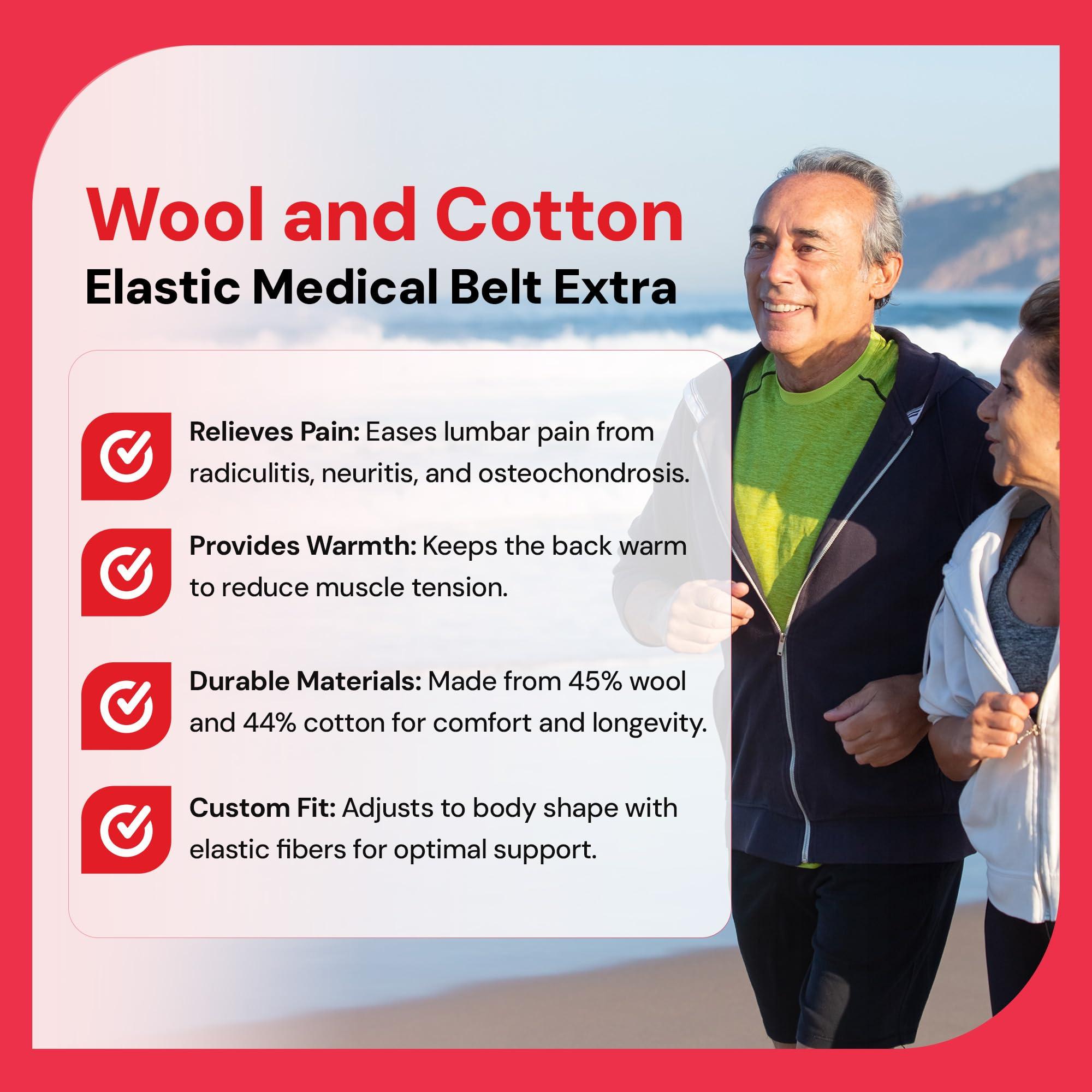 Lauma Medical Lauma Medical, Wool and Cotton Elastic Warming Belt for Lower Back Pain and Relief, Warming Kidney, Stretchy Brace Thermal Waist, Back Warmer, Certified Medical Products - L