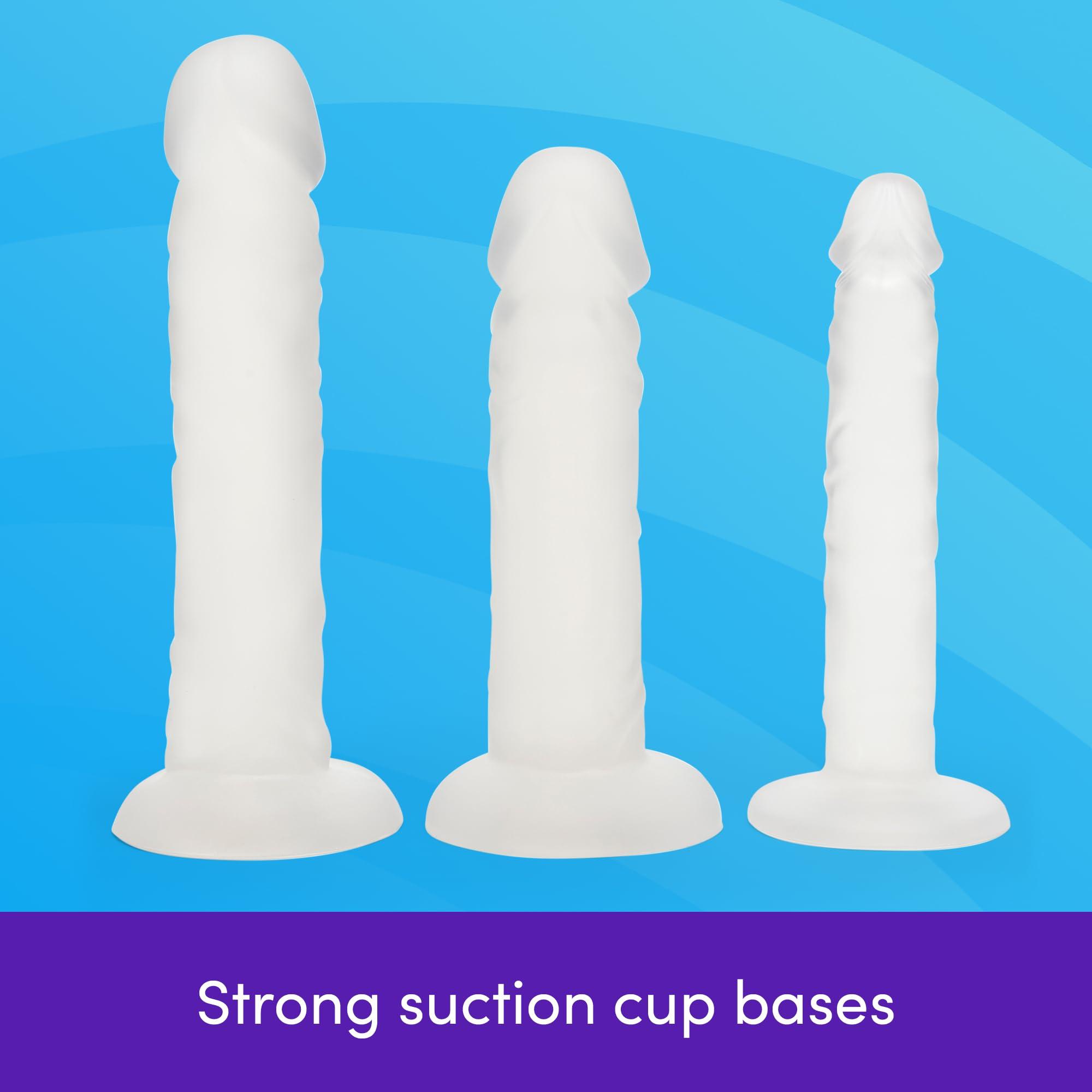 Lovehoney Lovehoney Triple Strap On Harness Kit - 3 Clear Strap On Dildos for Couples - 2 x 6 Inch & 1 x 8 Inch Slimline Dildos with Suction Cups - Includes 3 O-Rings - Adjustable Harness - Purple/Black