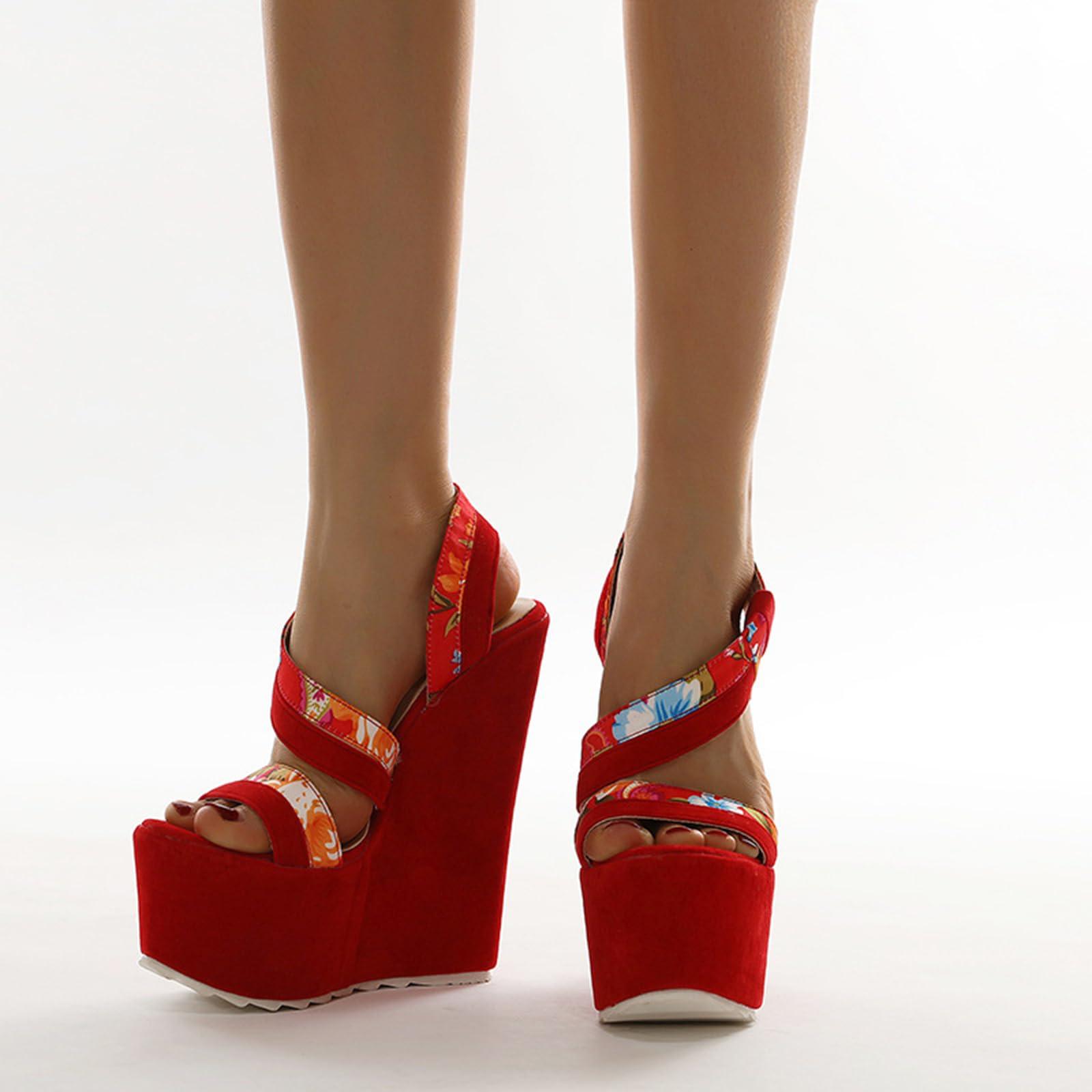 woileRQ woileRQ Women's Red Platform Wedges Sandals,Summer Peep-toe High Heels,Wedding Party Dress Heeled Sandals,Red,40