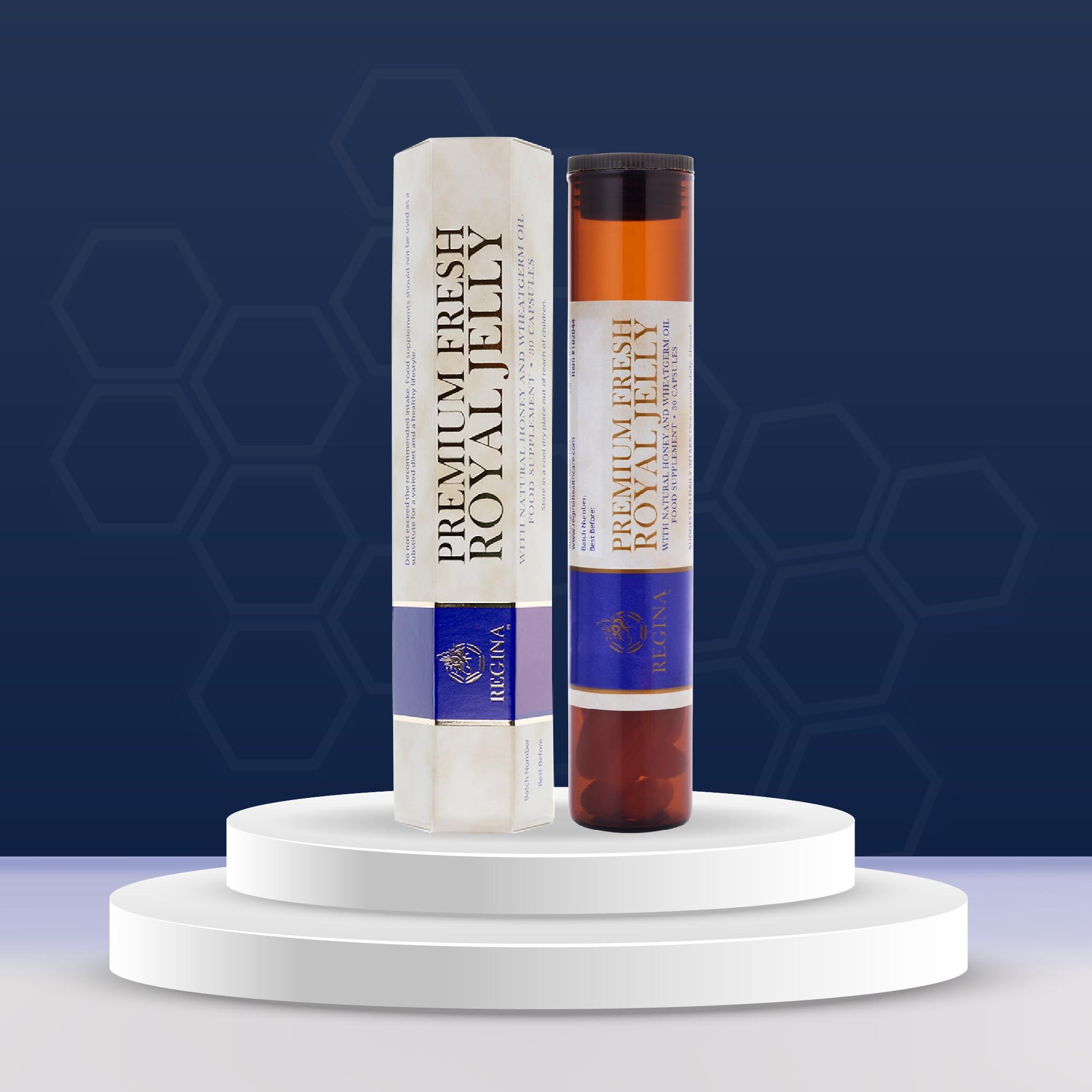 Regina Royal Regina Premium Fresh Royal Jelly: 30 Softgel Capsules with 200mg Organic Royal Jelly (Australian Source) & Acacia Honey, Minimum 6% 10-HDA. Supports Immunity, Energy, Cellular Health