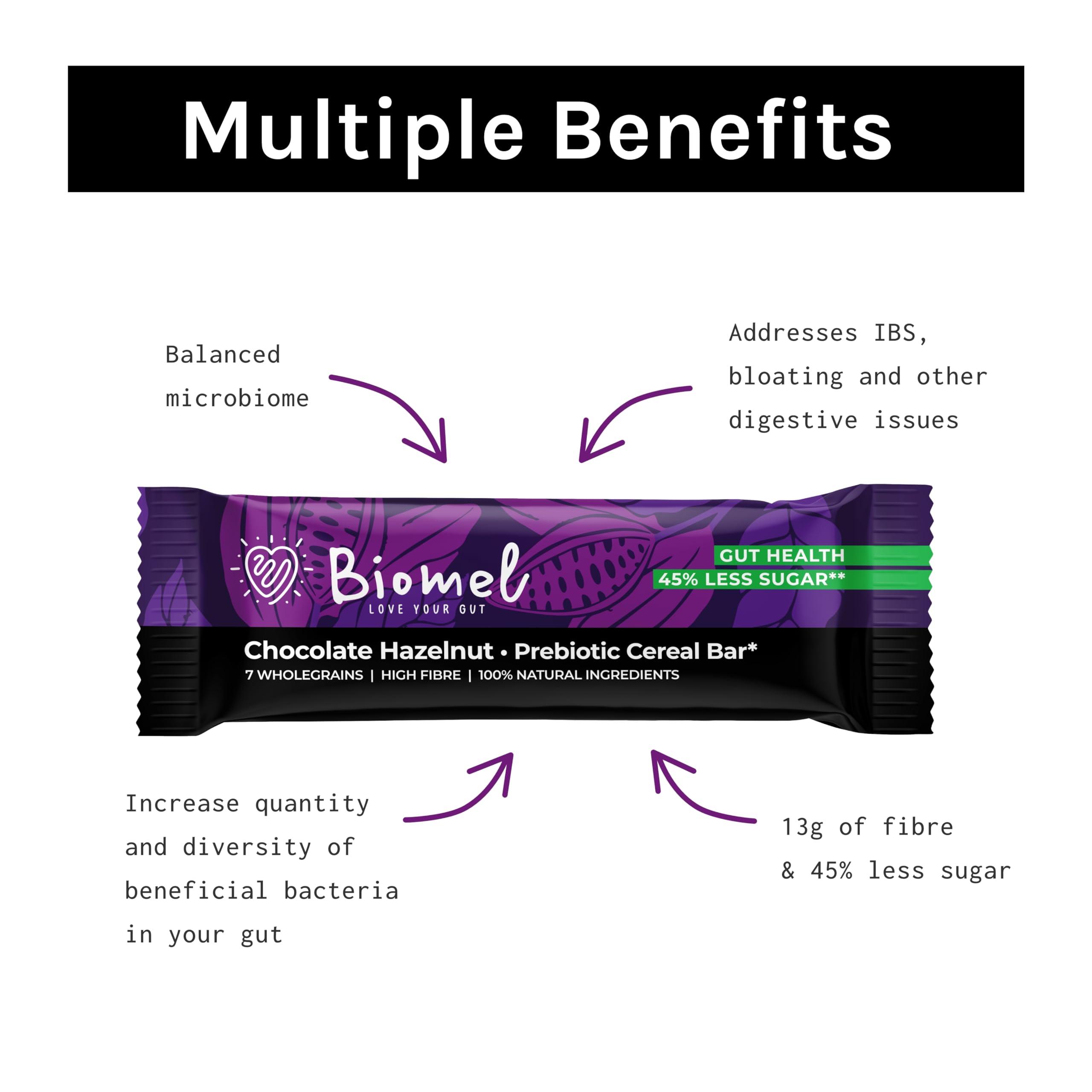 Biomel Biomel Prebiotic Cereal Bars | Gut Health | High Fibre | 45% Less Sugar | 12 Bars (Chocolate Hazelnut)