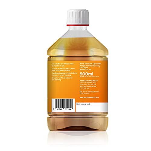 Manuka Doctor MANUKA DOCTOR - Apple Cider Vinegar with Ginger & Manuka Honey, 500ml | Raw, Unfiltered ACV with The Mother | 300 MGO Manuka Honey & Organic Ginger Juice
