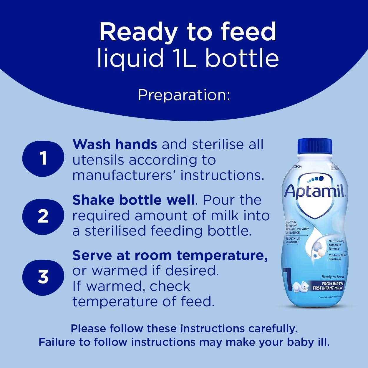 Aptamil Aptamil 1 First Infant Baby Milk Ready To Use Liquid Formula, 4 x 1l