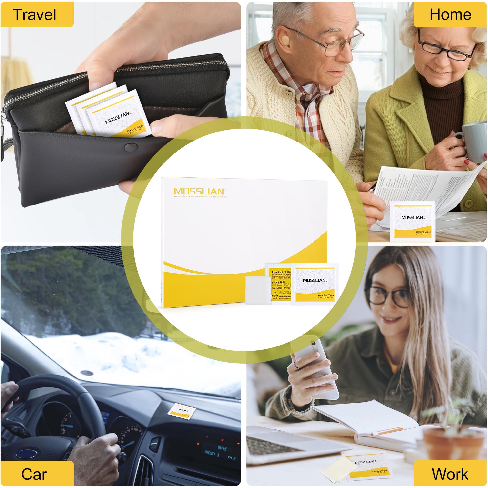 MOSSLIAN MOSSLIAN 100 Pack Hearing Aid Cleaning Wipes Individually Wrapped,Hearing Aid Wipes,Hearing Aid Cleaning Kits,Hearing Aid Accessories,Cleaning Wipes for Screen,Glasses,Phone